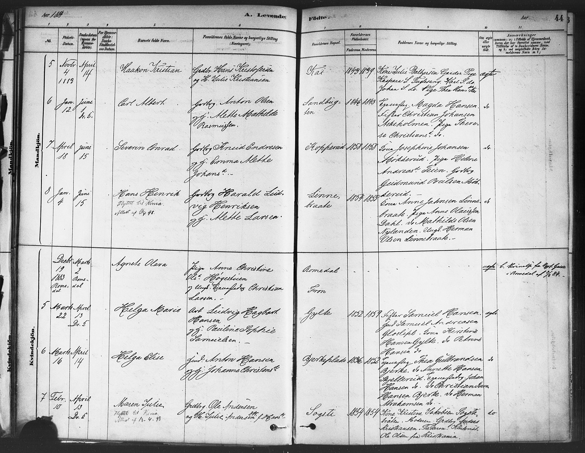 Drøbak prestekontor Kirkebøker, AV/SAO-A-10142a/F/Fc/L0002: Parish register (official) no. III 2, 1878-1891, p. 44