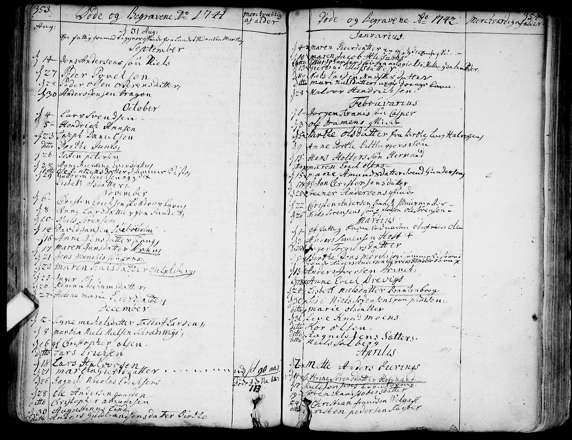 Bragernes kirkebøker, SAKO/A-6/F/Fa/L0004: Parish register (official) no. I 4, 1734-1759, p. 353-354