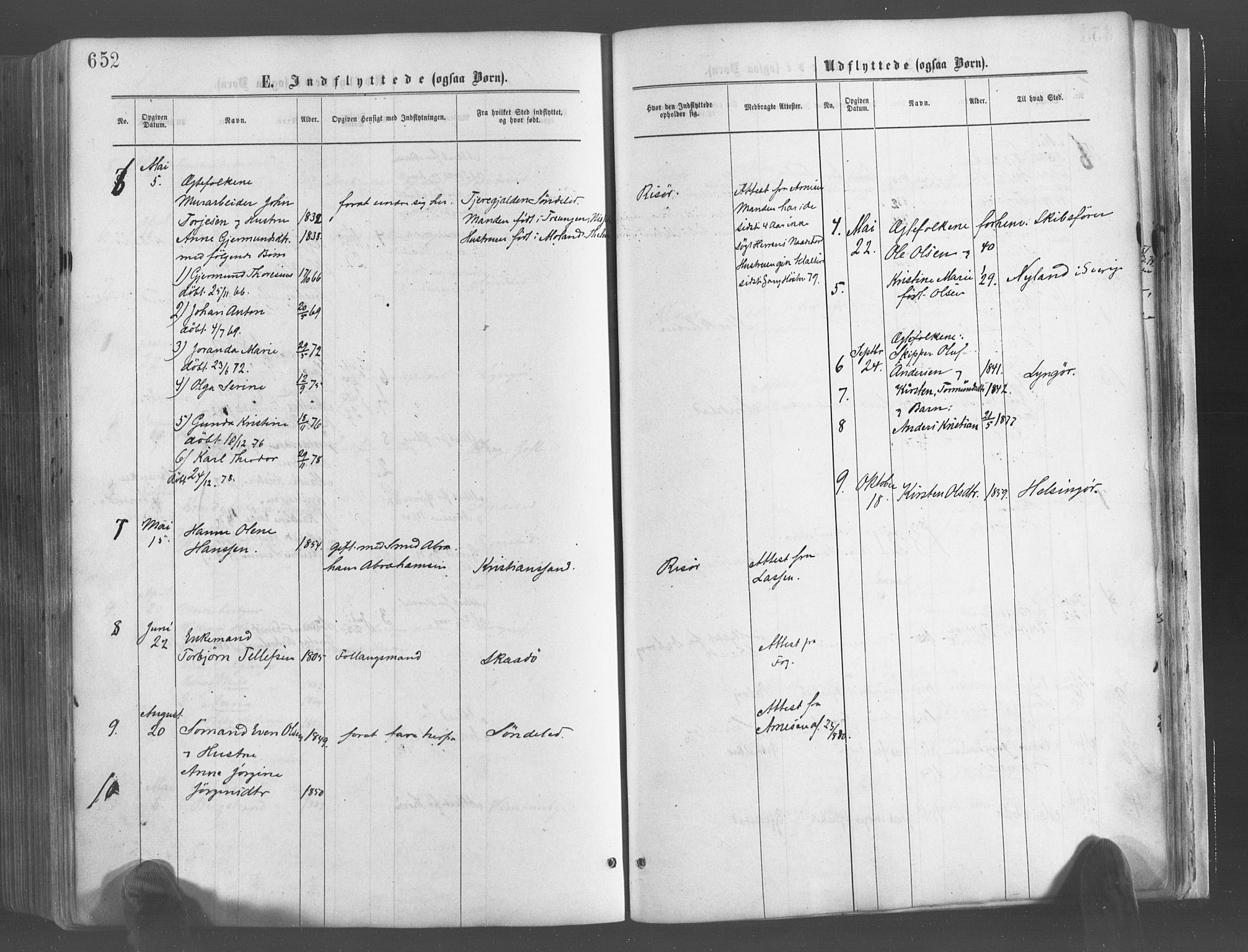 Risør sokneprestkontor, SAK/1111-0035/F/Fa/L0004: Parish register (official) no. A 4, 1865-1882, p. 652