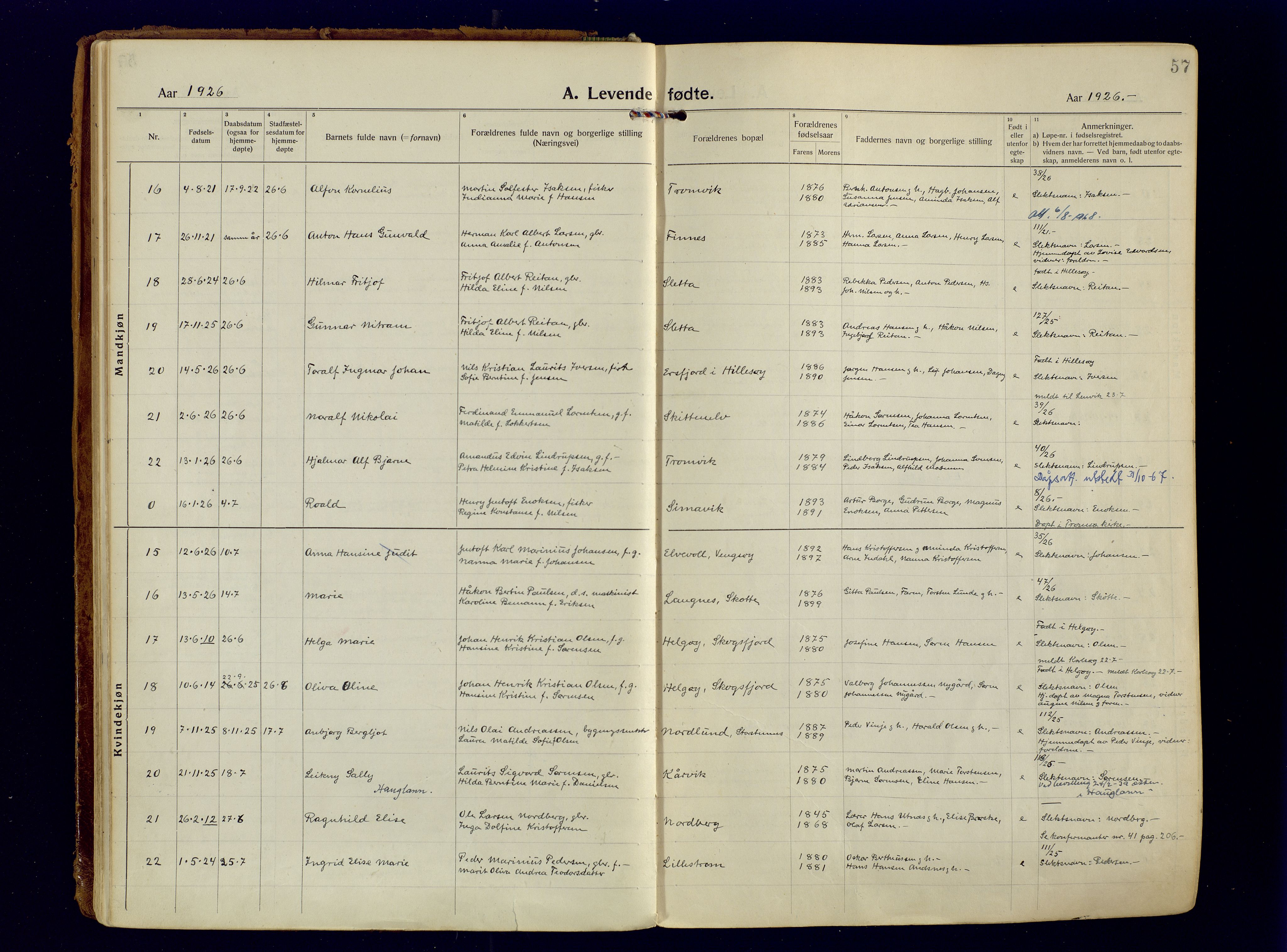 Tromsøysund sokneprestkontor, AV/SATØ-S-1304/G/Ga/L0009kirke: Parish register (official) no. 9, 1922-1934, p. 57