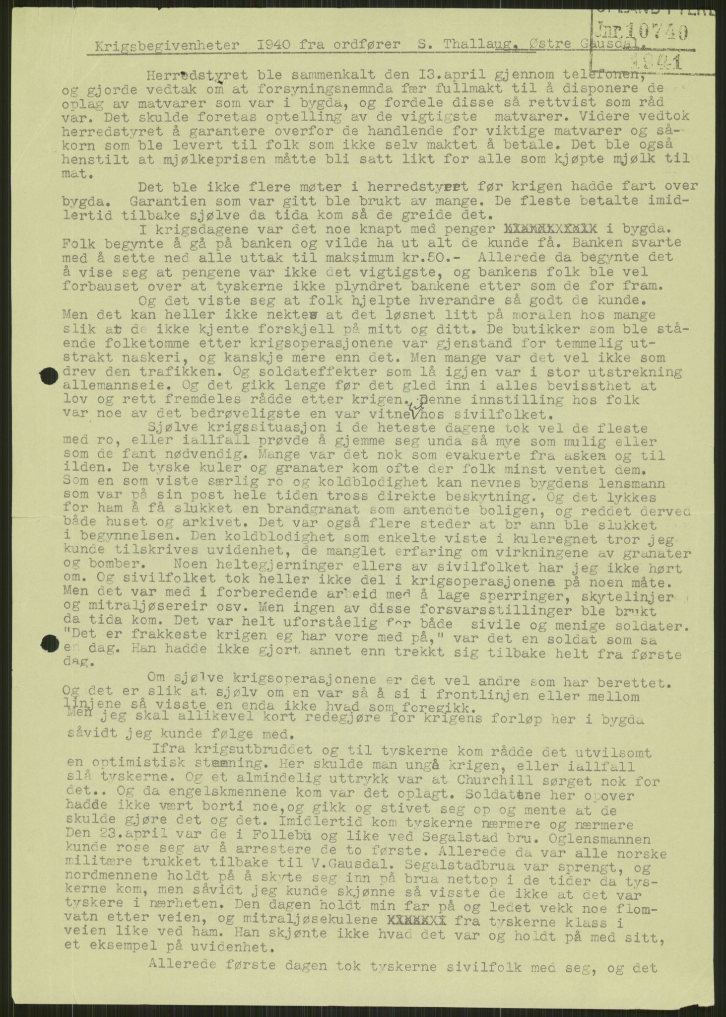 Forsvaret, Forsvarets krigshistoriske avdeling, RA/RAFA-2017/Y/Ya/L0014: II-C-11-31 - Fylkesmenn.  Rapporter om krigsbegivenhetene 1940., 1940, p. 254