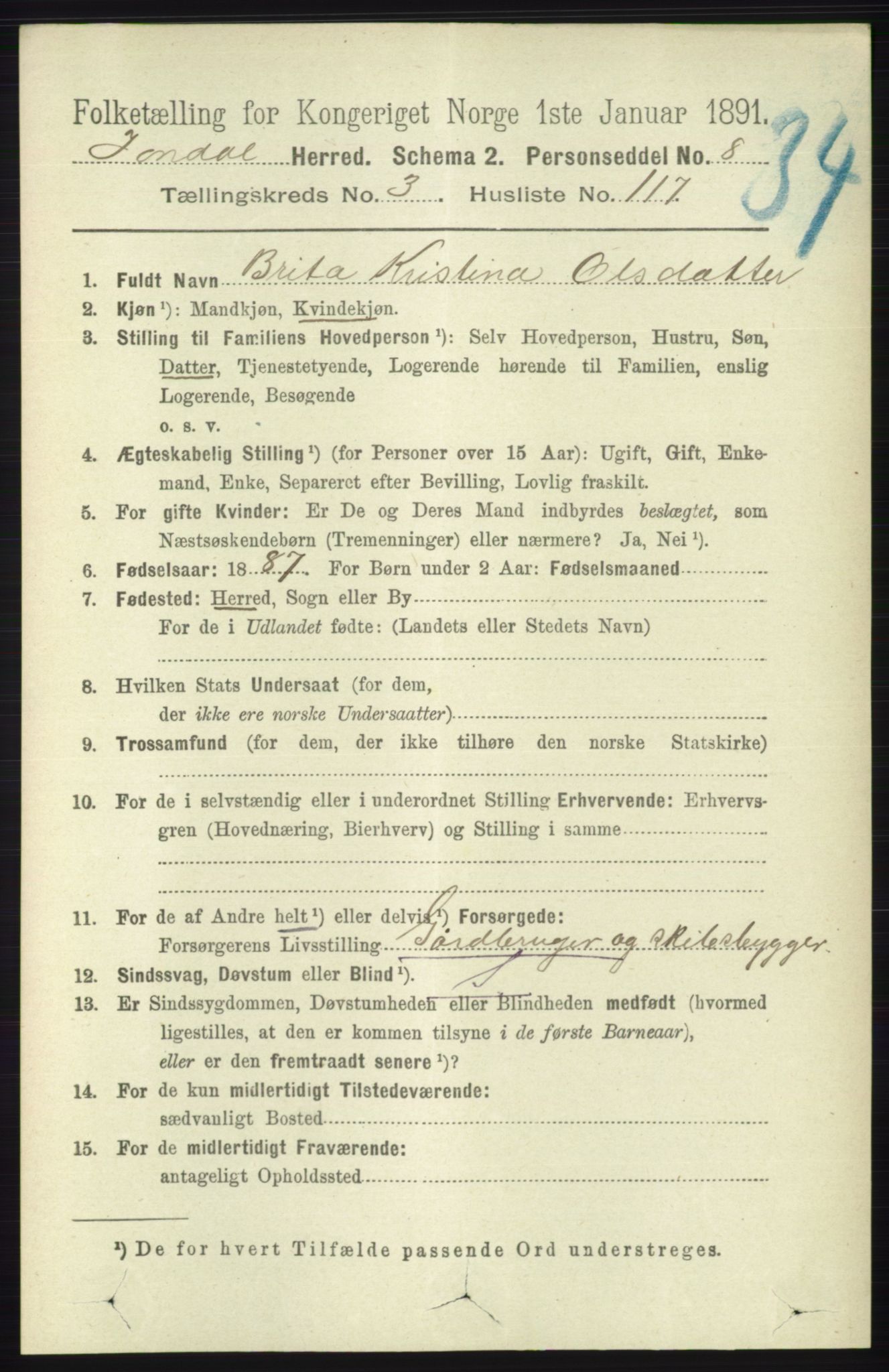 RA, 1891 census for 1227 Jondal, 1891, p. 1986