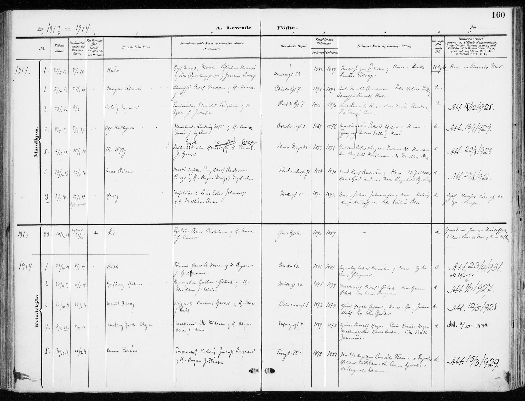 Jakob prestekontor Kirkebøker, AV/SAO-A-10850/F/Fa/L0005b: Parish register (official) no. 5b, 1904-1922, p. 160