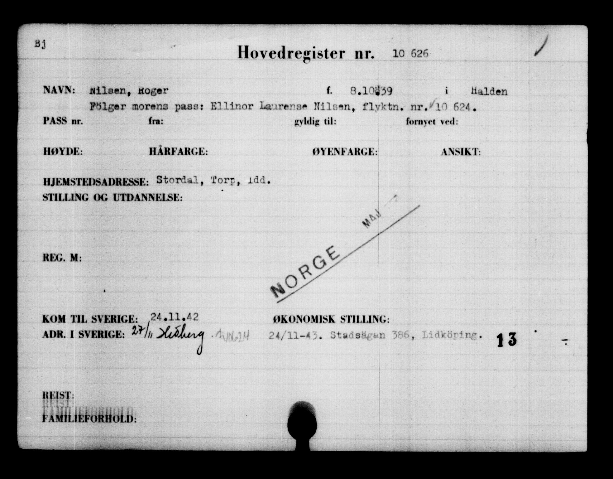 Den Kgl. Norske Legasjons Flyktningskontor, AV/RA-S-6753/V/Va/L0006: Kjesäterkartoteket.  Flyktningenr. 9400-12711, 1940-1945, p. 1410