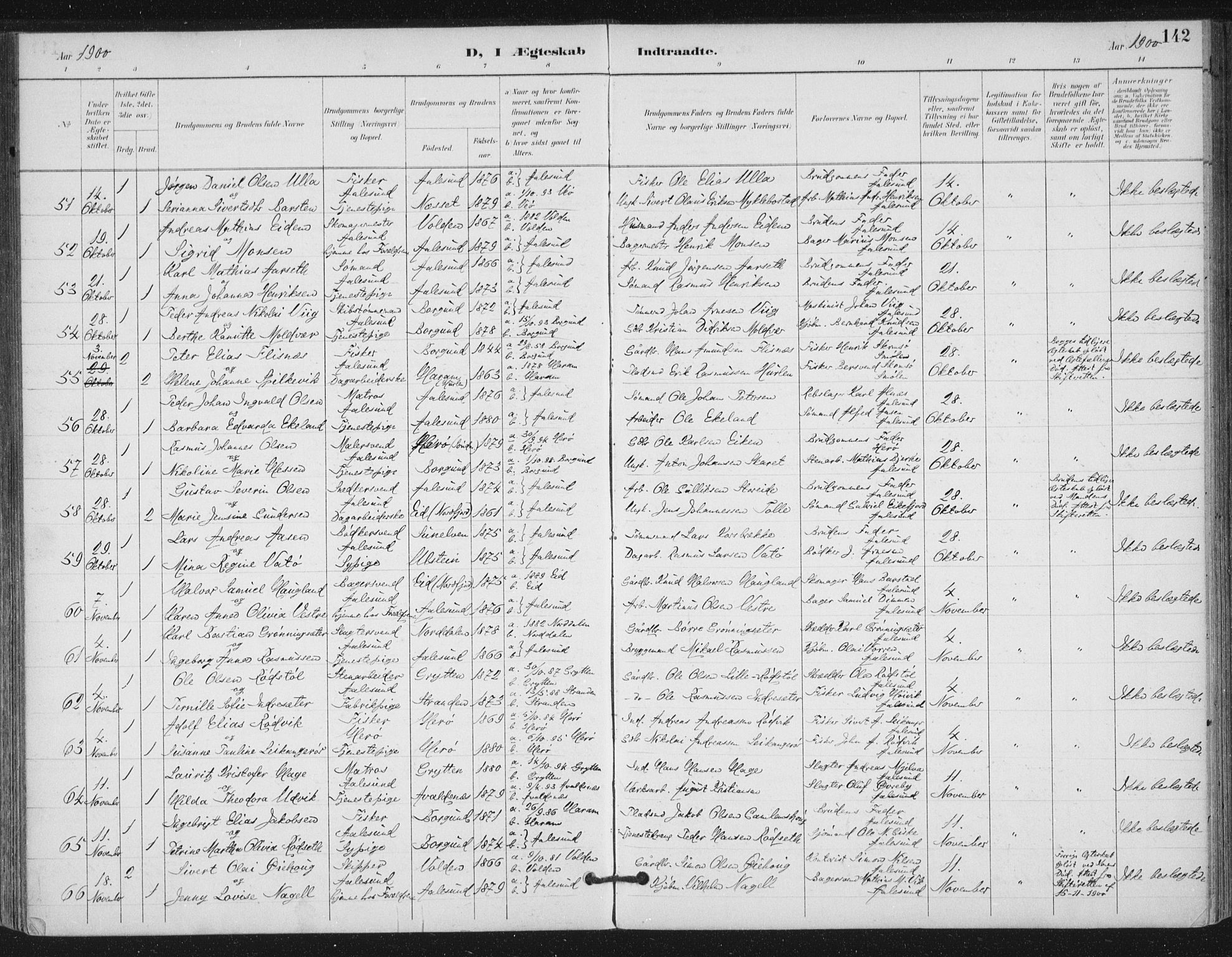 Ministerialprotokoller, klokkerbøker og fødselsregistre - Møre og Romsdal, SAT/A-1454/529/L0457: Parish register (official) no. 529A07, 1894-1903, p. 142
