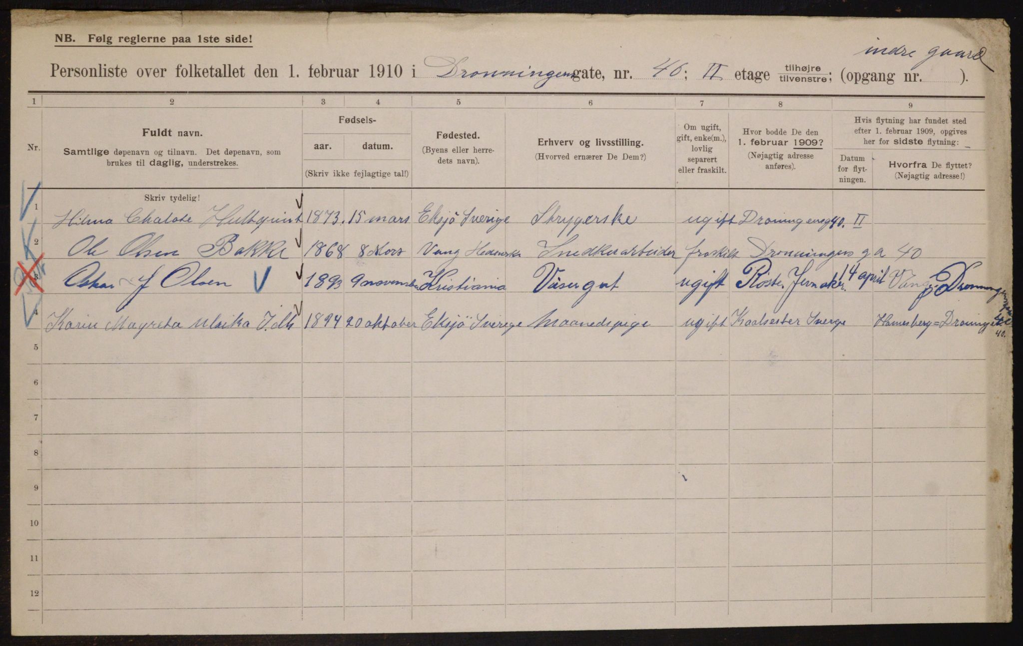 OBA, Municipal Census 1910 for Kristiania, 1910, p. 16517