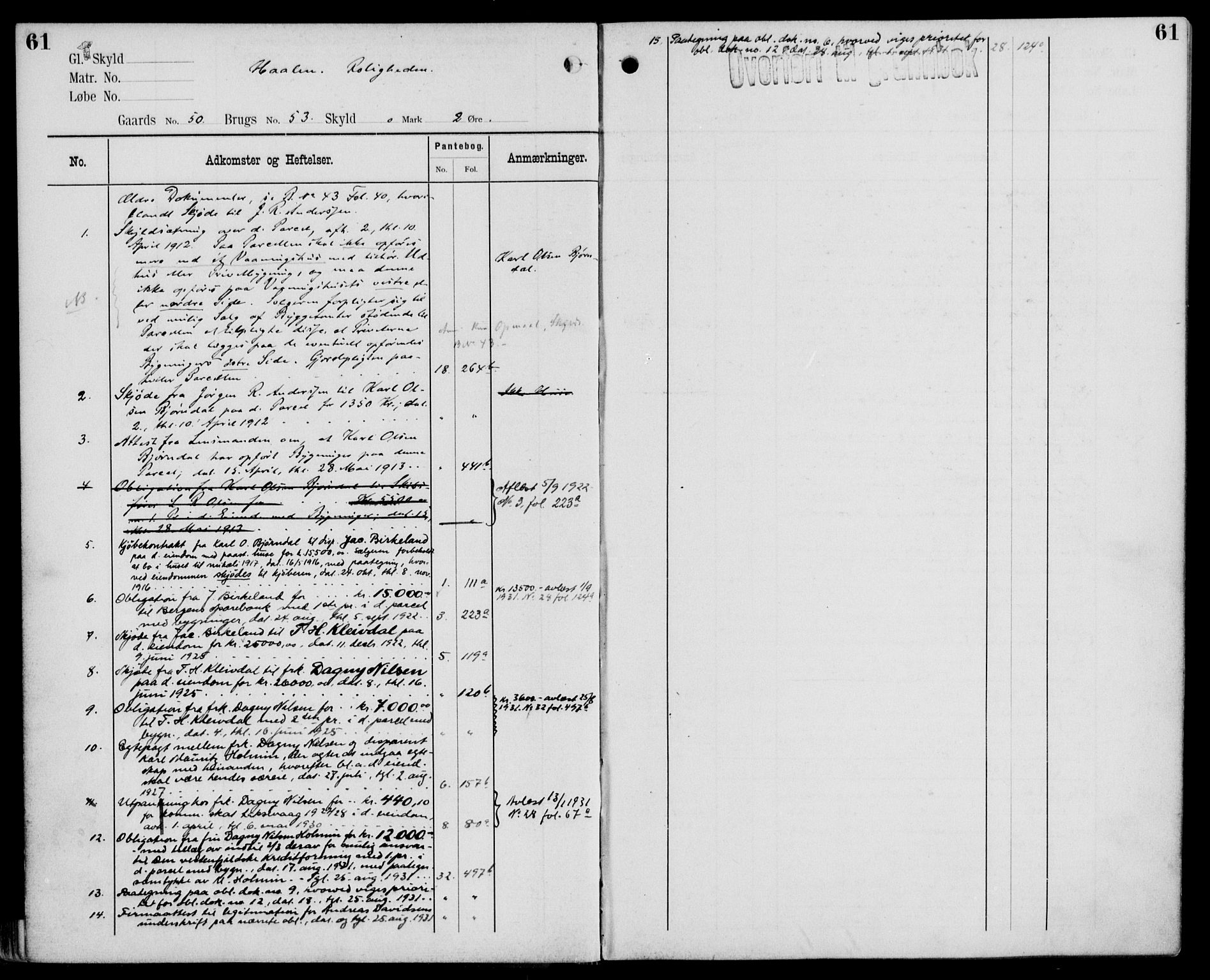 Midhordland sorenskriveri, AV/SAB-A-3001/1/G/Ga/Gab/L0110: Mortgage register no. II.A.b.110, p. 61