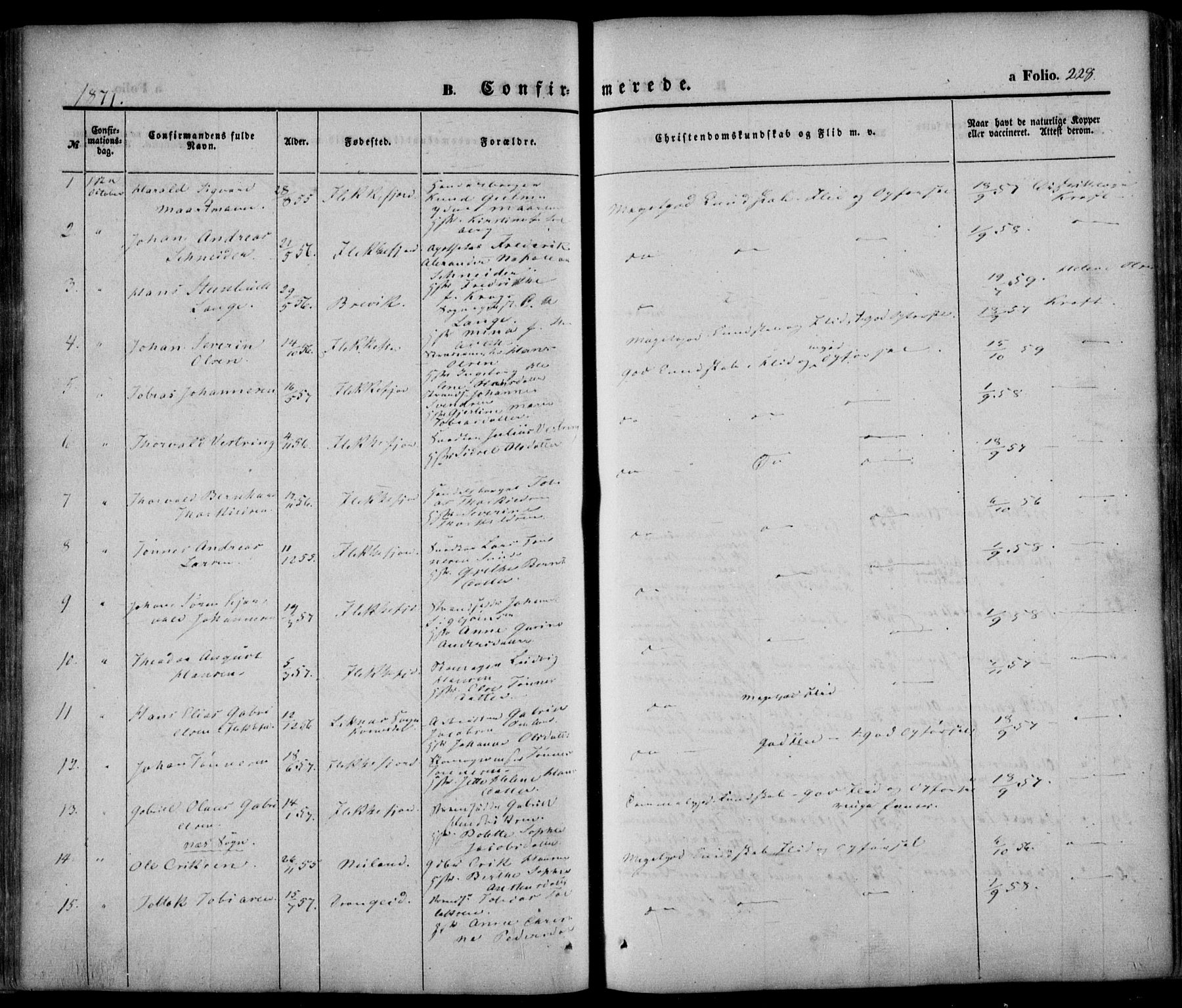 Flekkefjord sokneprestkontor, AV/SAK-1111-0012/F/Fa/Fac/L0005: Parish register (official) no. A 5, 1849-1875, p. 228