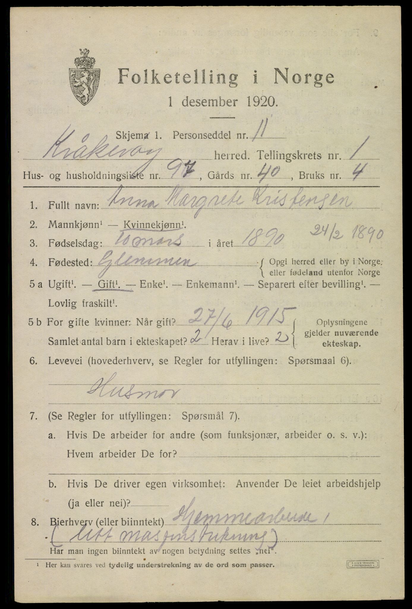 SAO, 1920 census for Kråkerøy, 1920, p. 2384