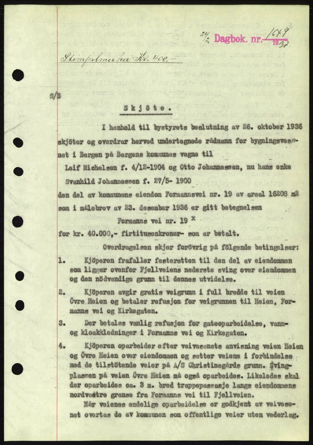 Byfogd og Byskriver i Bergen, SAB/A-3401/03/03Bc/L0004: Mortgage book no. A3-4, 1936-1937, Diary no: : 1649/1937