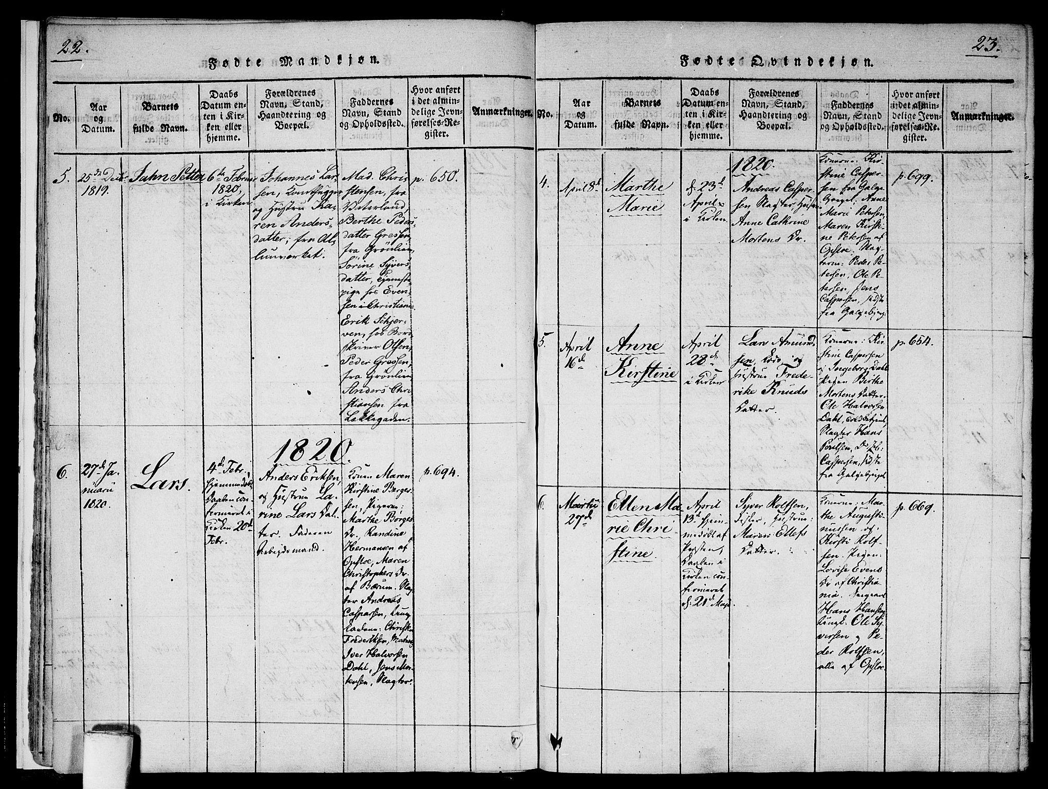 Gamlebyen prestekontor Kirkebøker, SAO/A-10884/F/Fa/L0002: Parish register (official) no. 2, 1817-1829, p. 22-23
