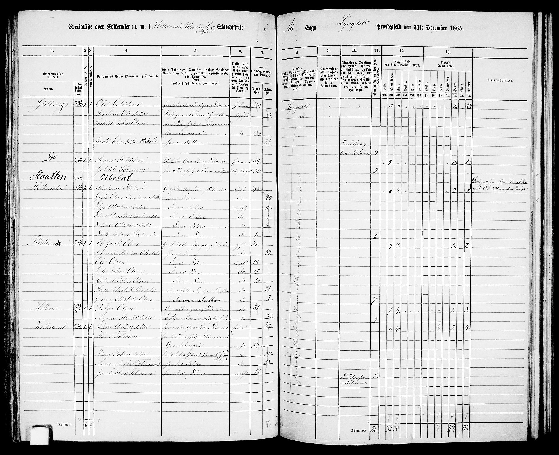 RA, 1865 census for Lyngdal, 1865, p. 155