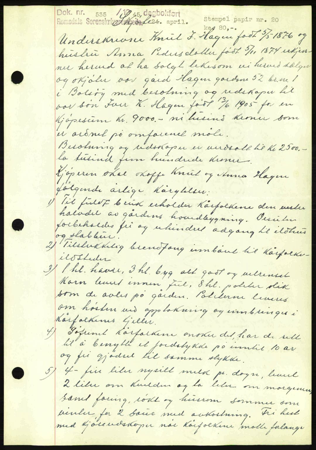 Romsdal sorenskriveri, AV/SAT-A-4149/1/2/2C: Mortgage book no. A17, 1944-1945, Diary no: : 535/1945