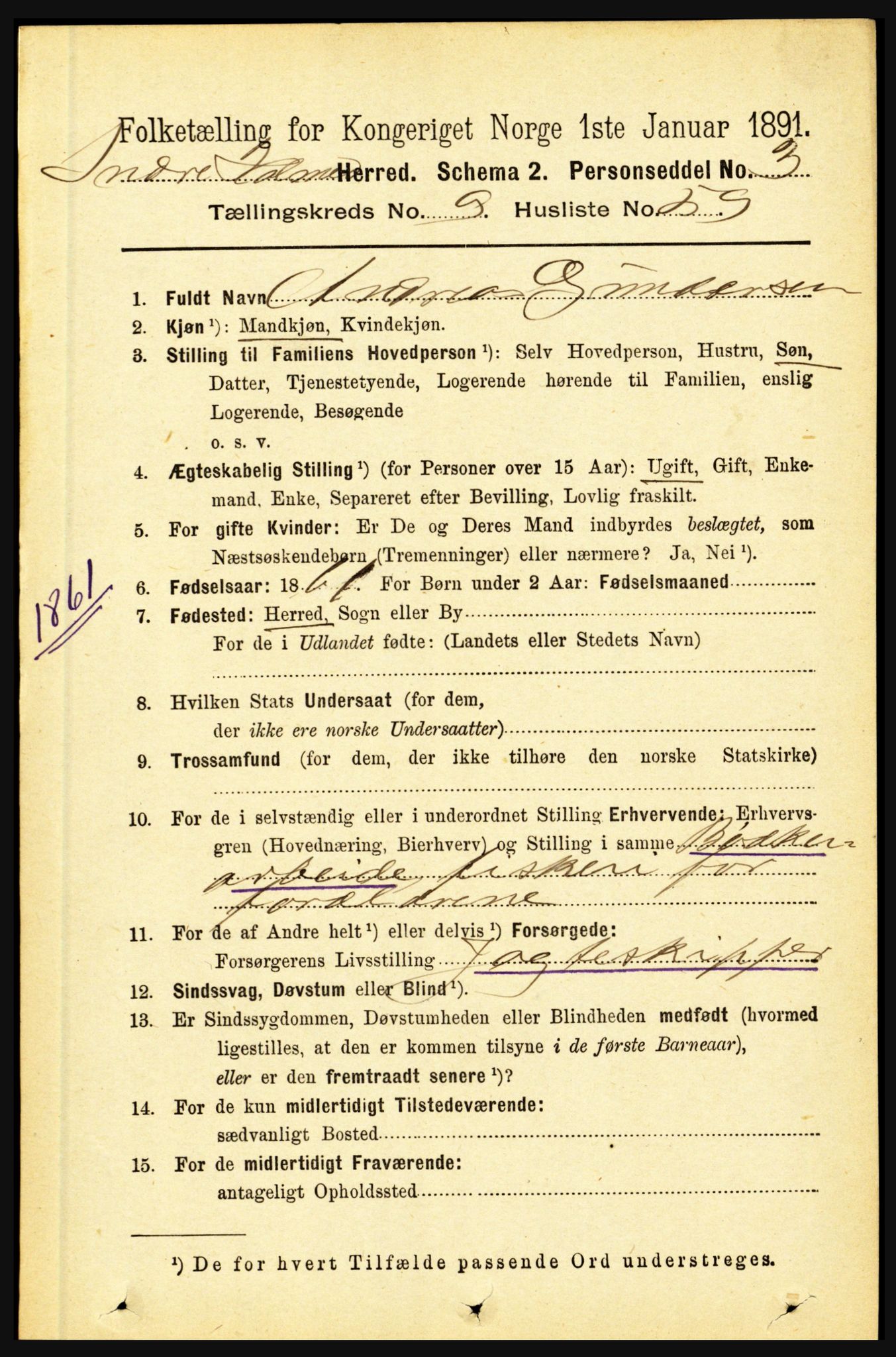 RA, 1891 census for 1430 Indre Holmedal, 1891, p. 4416