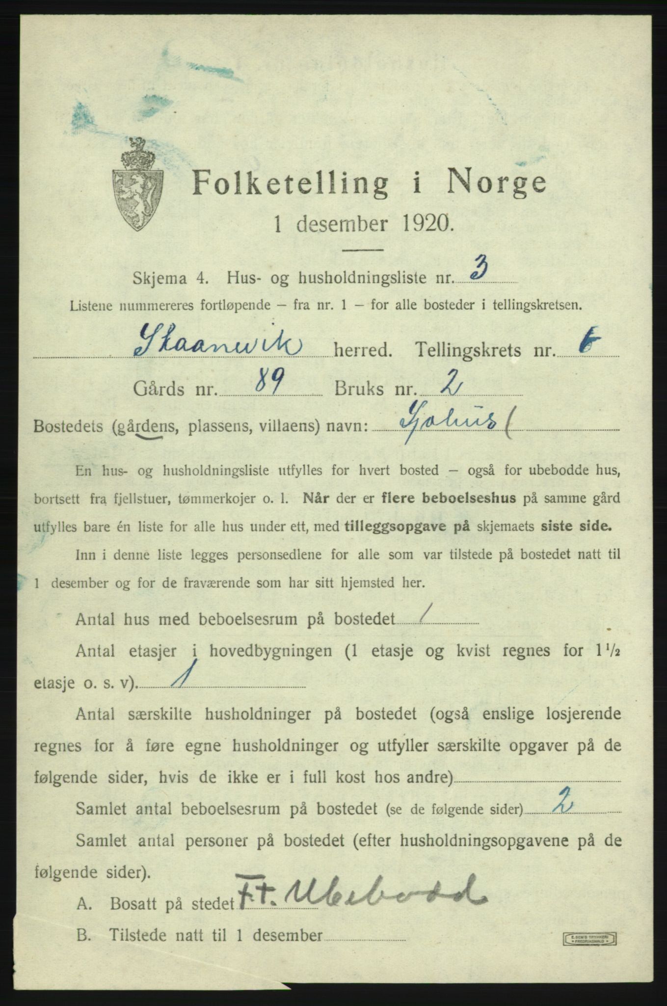 SAB, 1920 census for Skånevik, 1920, p. 822