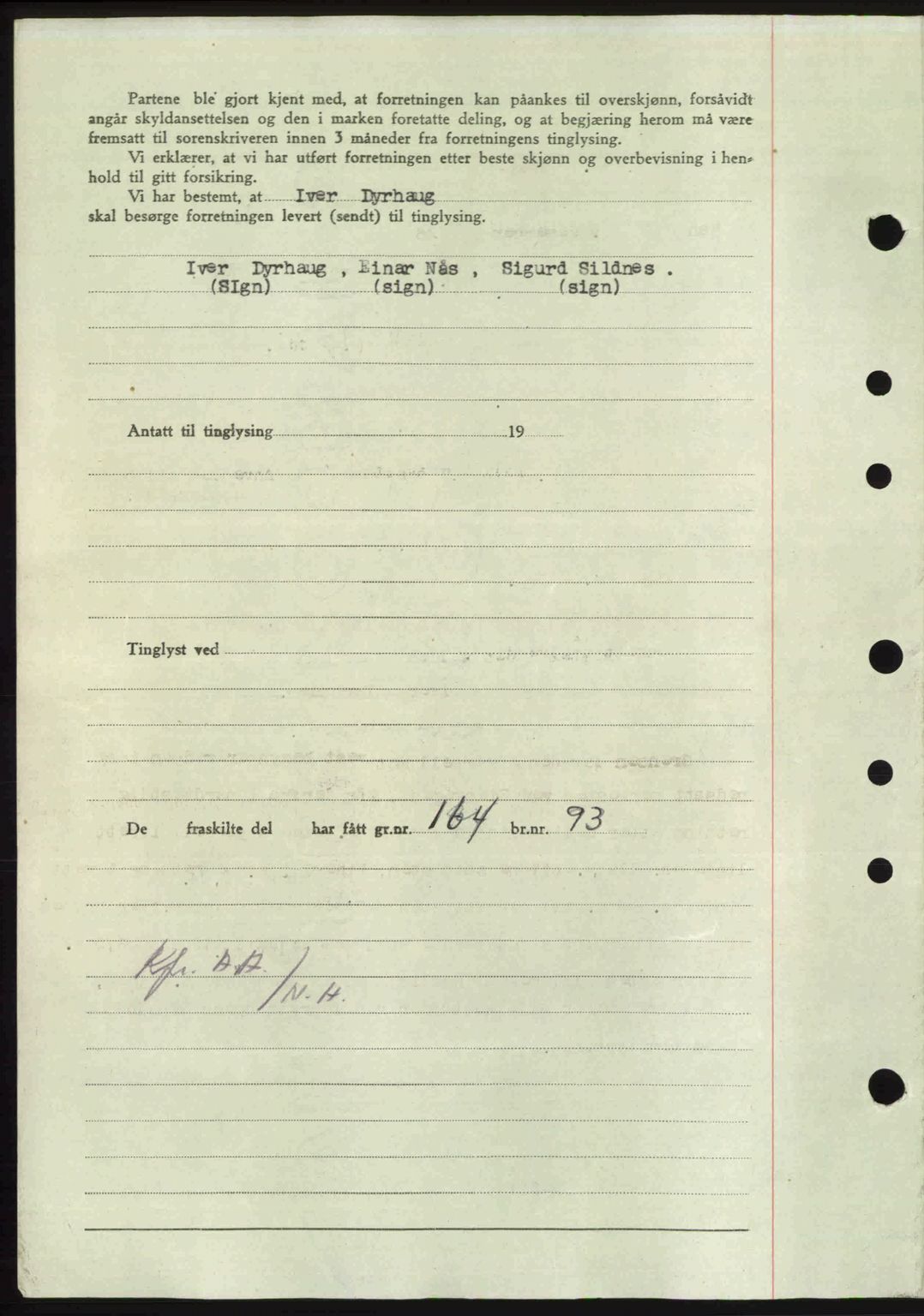 Nordmøre sorenskriveri, AV/SAT-A-4132/1/2/2Ca: Mortgage book no. A103, 1946-1947, Diary no: : 261/1947