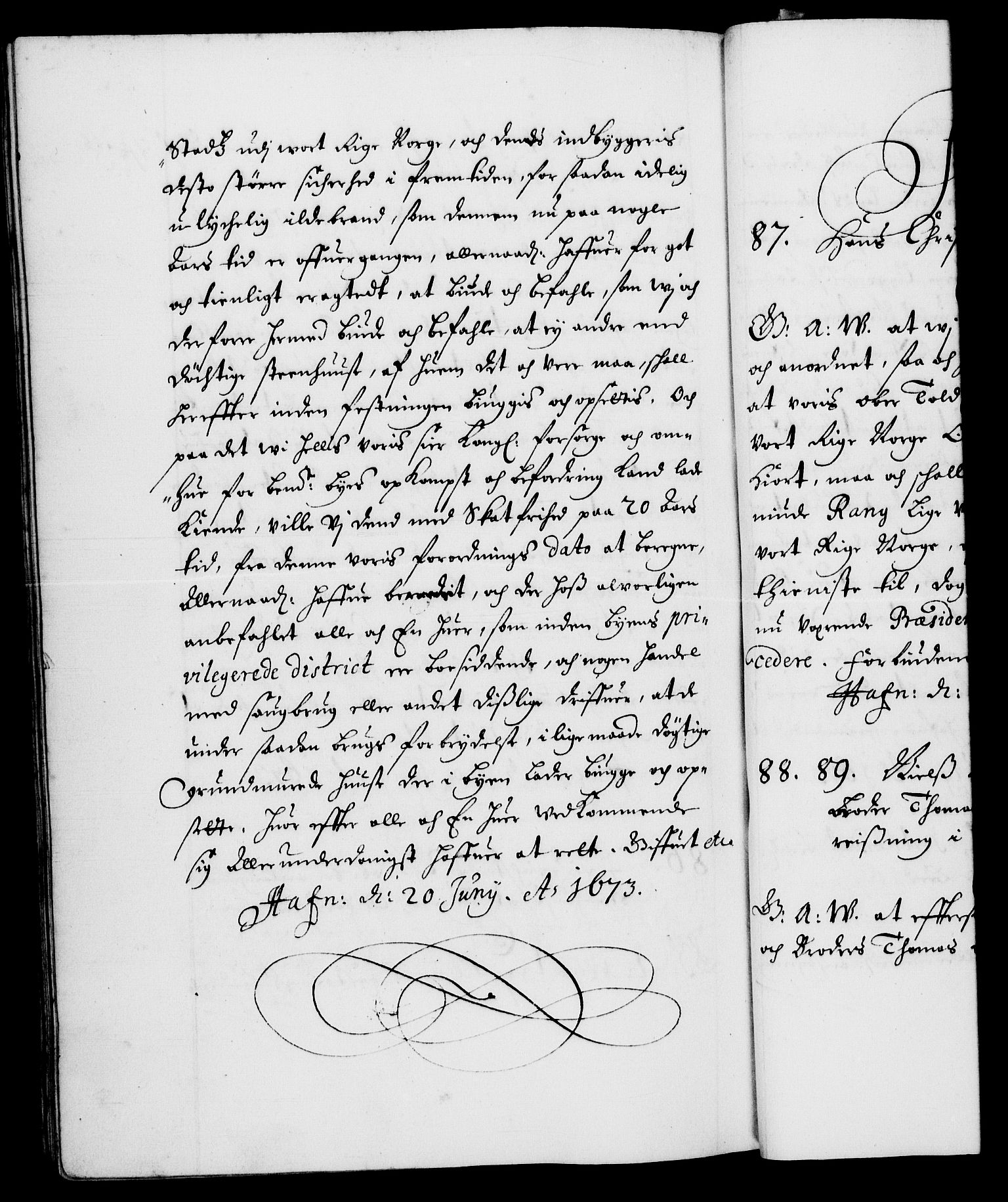 Danske Kanselli 1572-1799, RA/EA-3023/F/Fc/Fca/Fcaa/L0011: Norske registre (mikrofilm), 1670-1673, p. 705b