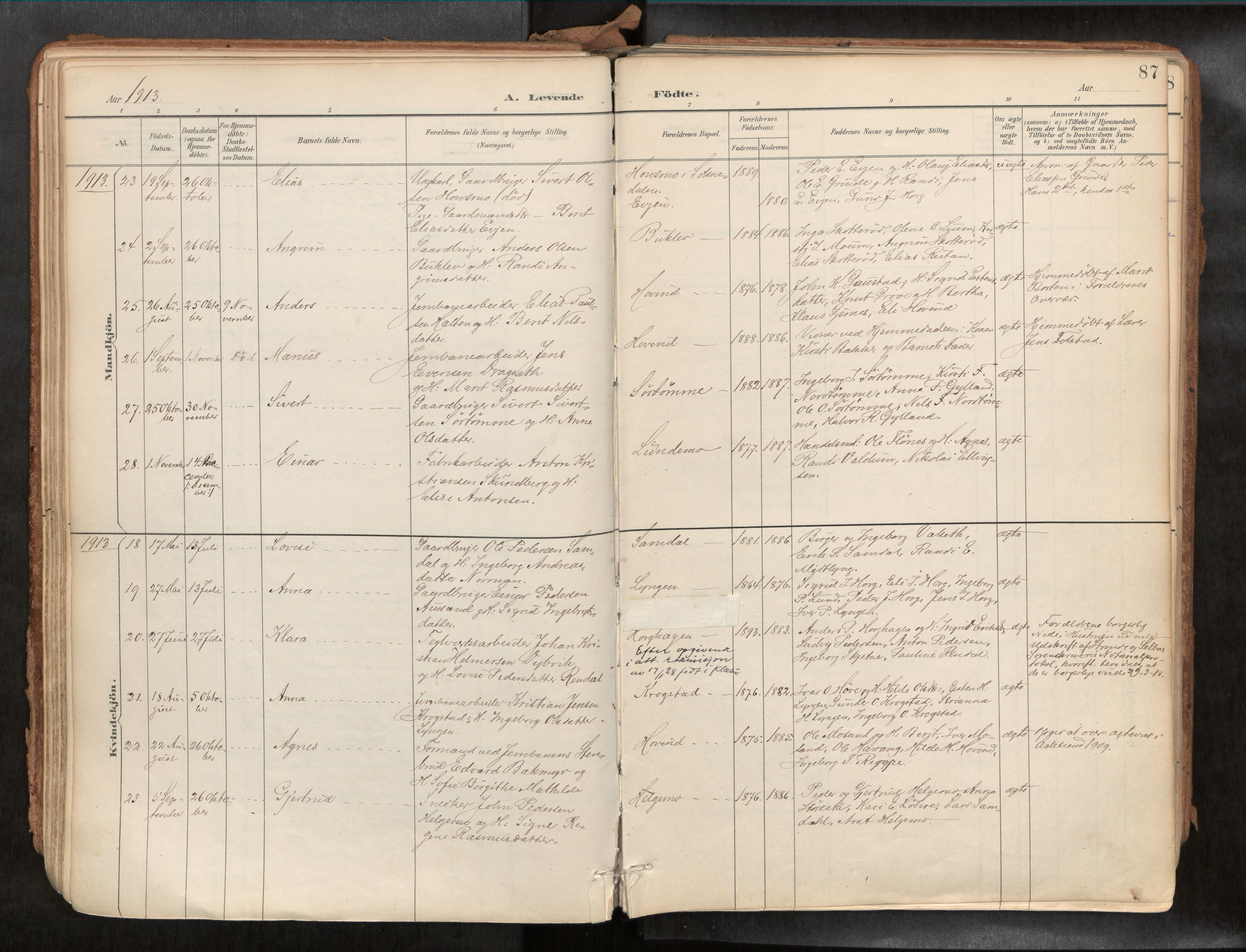 Ministerialprotokoller, klokkerbøker og fødselsregistre - Sør-Trøndelag, SAT/A-1456/692/L1105b: Parish register (official) no. 692A06, 1891-1934, p. 87
