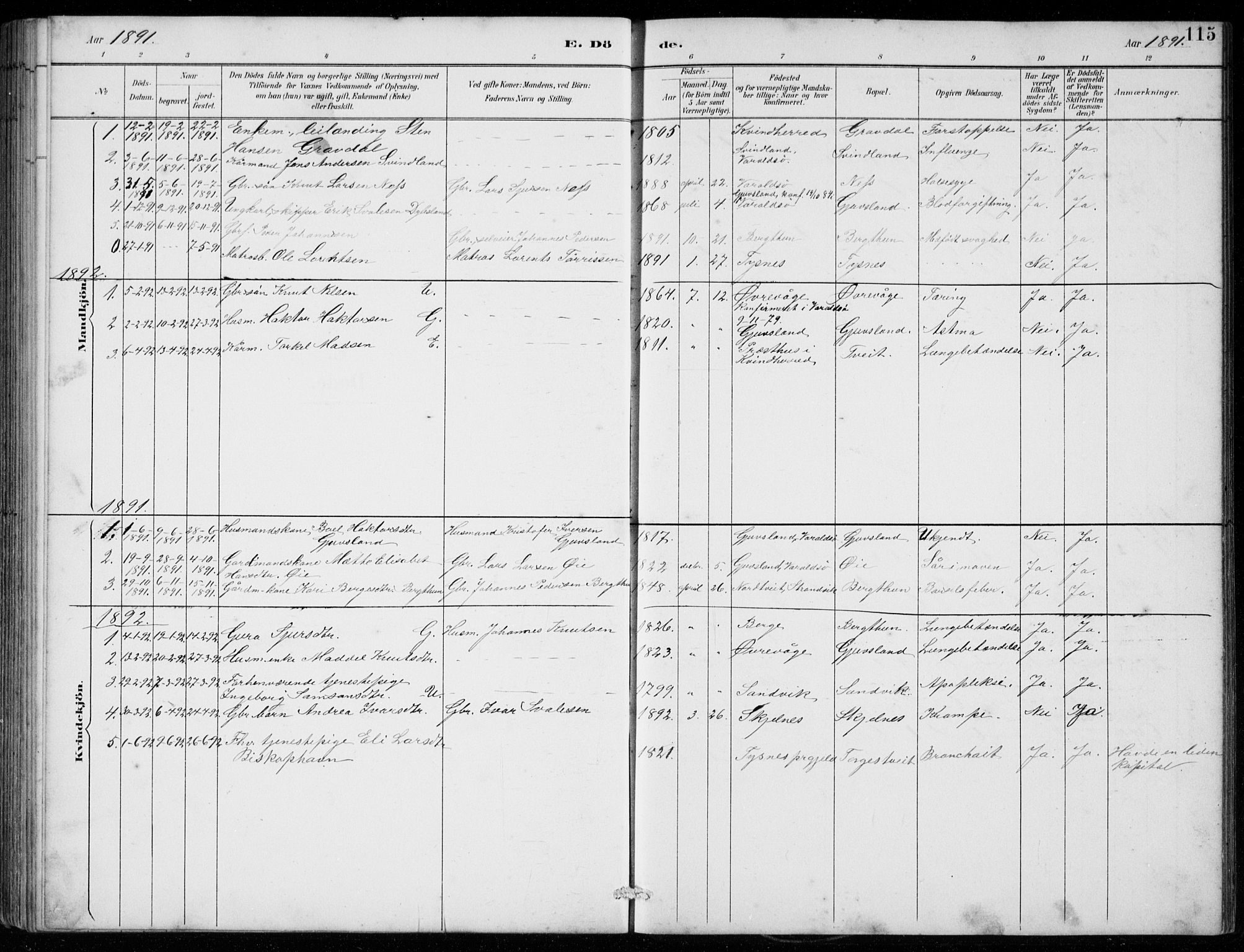 Strandebarm sokneprestembete, SAB/A-78401/H/Hab: Parish register (copy) no. C  1, 1891-1913, p. 115
