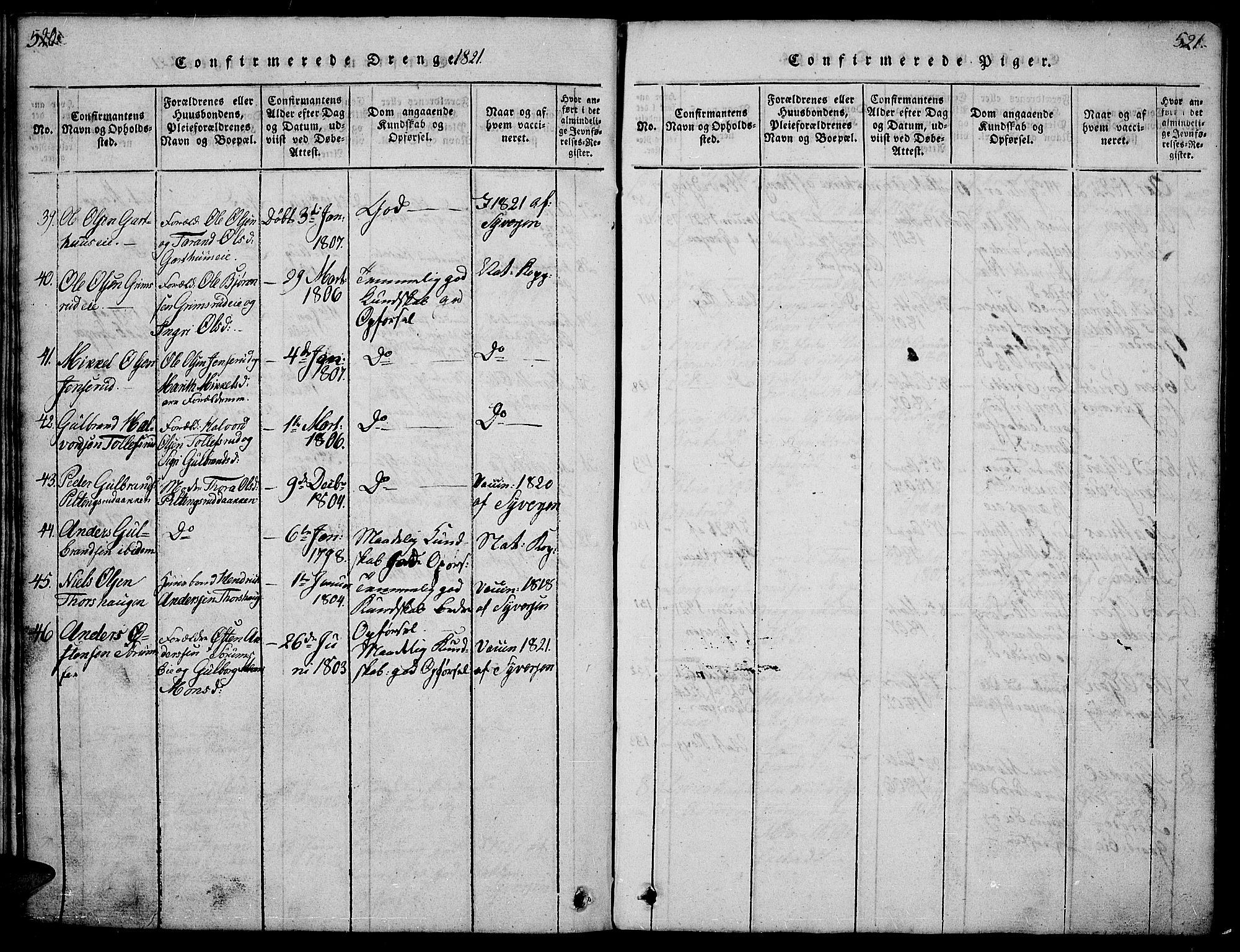 Sør-Aurdal prestekontor, SAH/PREST-128/H/Ha/Hab/L0001: Parish register (copy) no. 1, 1815-1826, p. 520-521