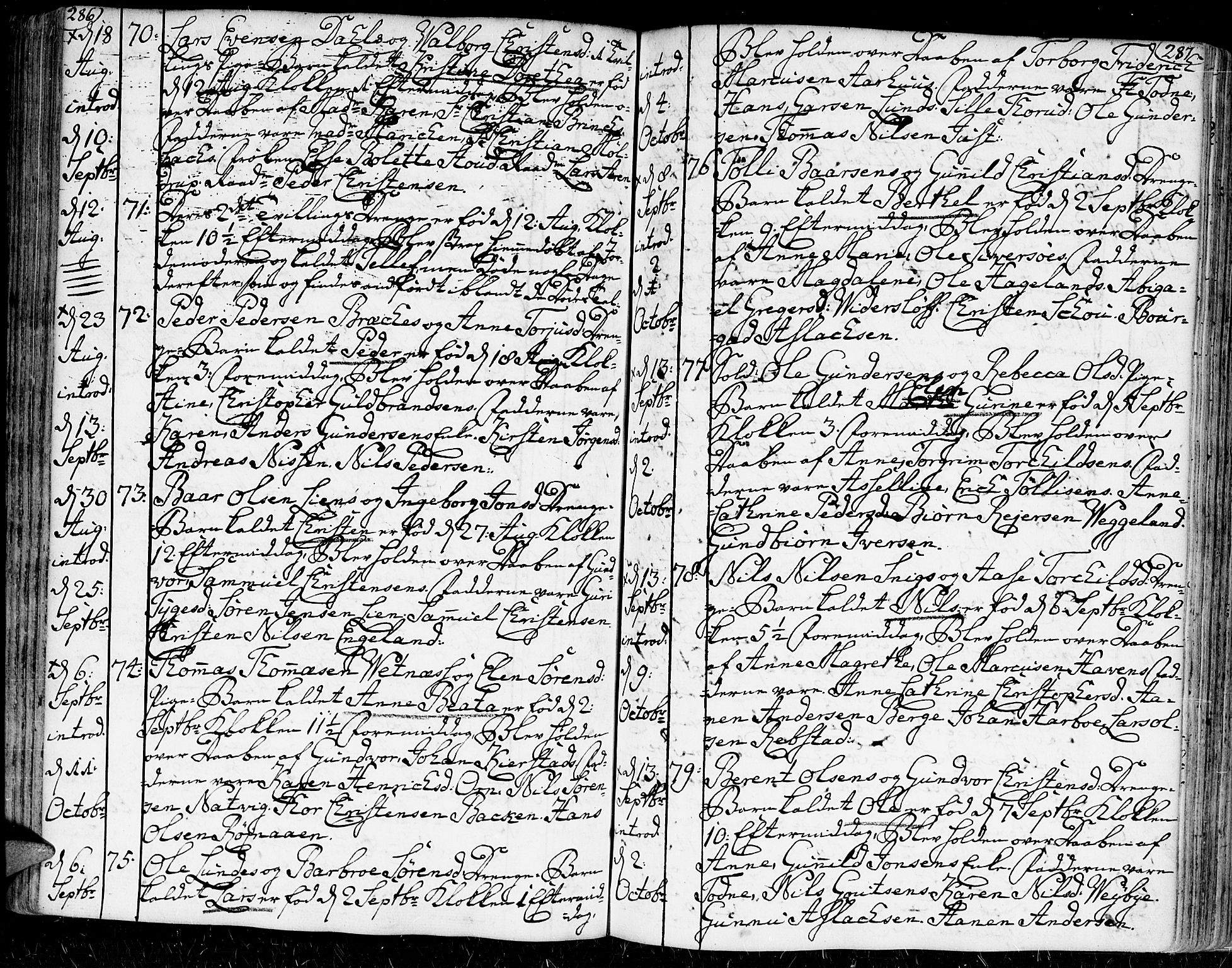 Kristiansand domprosti, SAK/1112-0006/F/Fa/L0002: Parish register (official) no. A 2, 1755-1778, p. 286-287