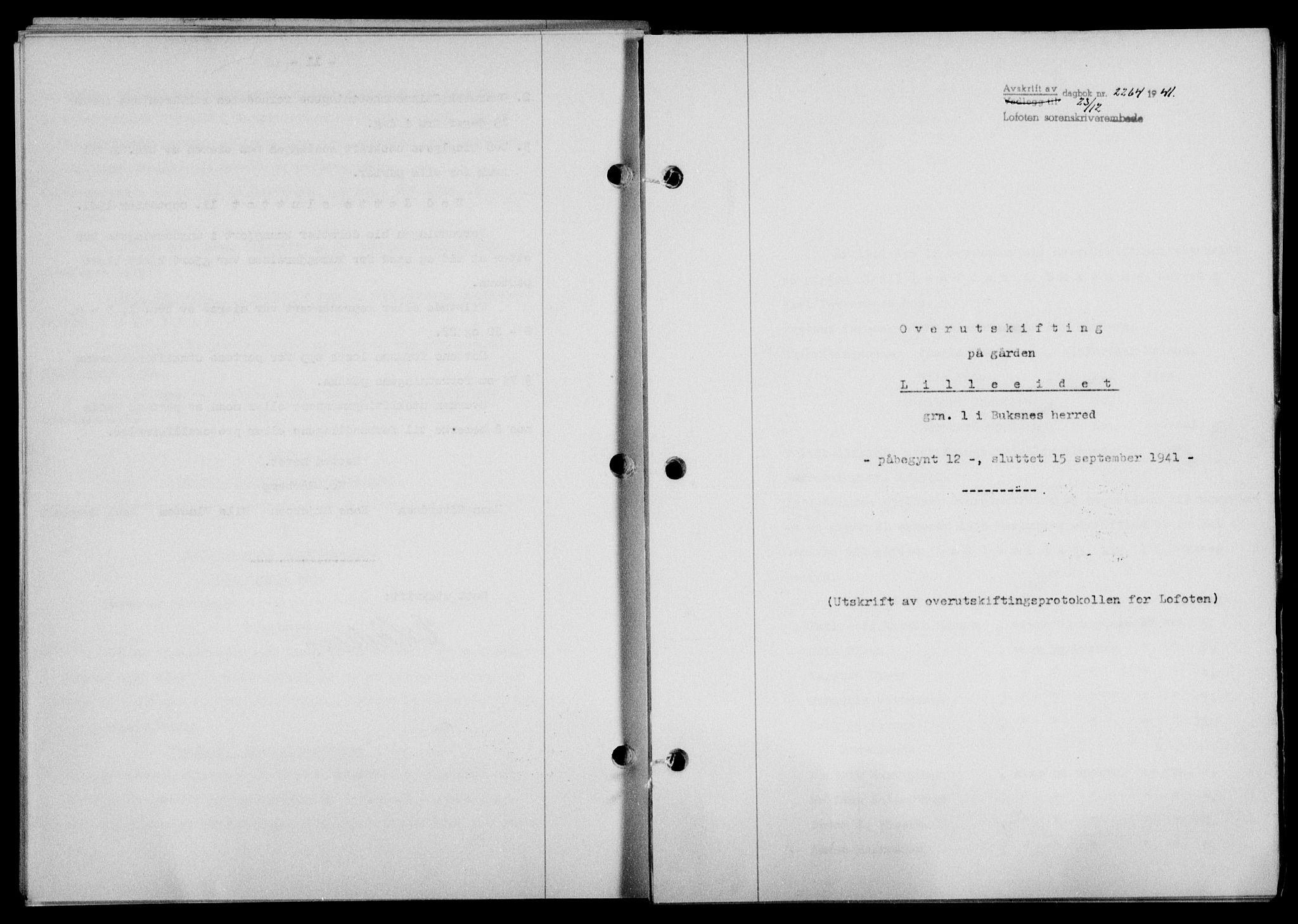 Lofoten sorenskriveri, SAT/A-0017/1/2/2C/L0009a: Mortgage book no. 9a, 1941-1942, Diary no: : 2264/1941