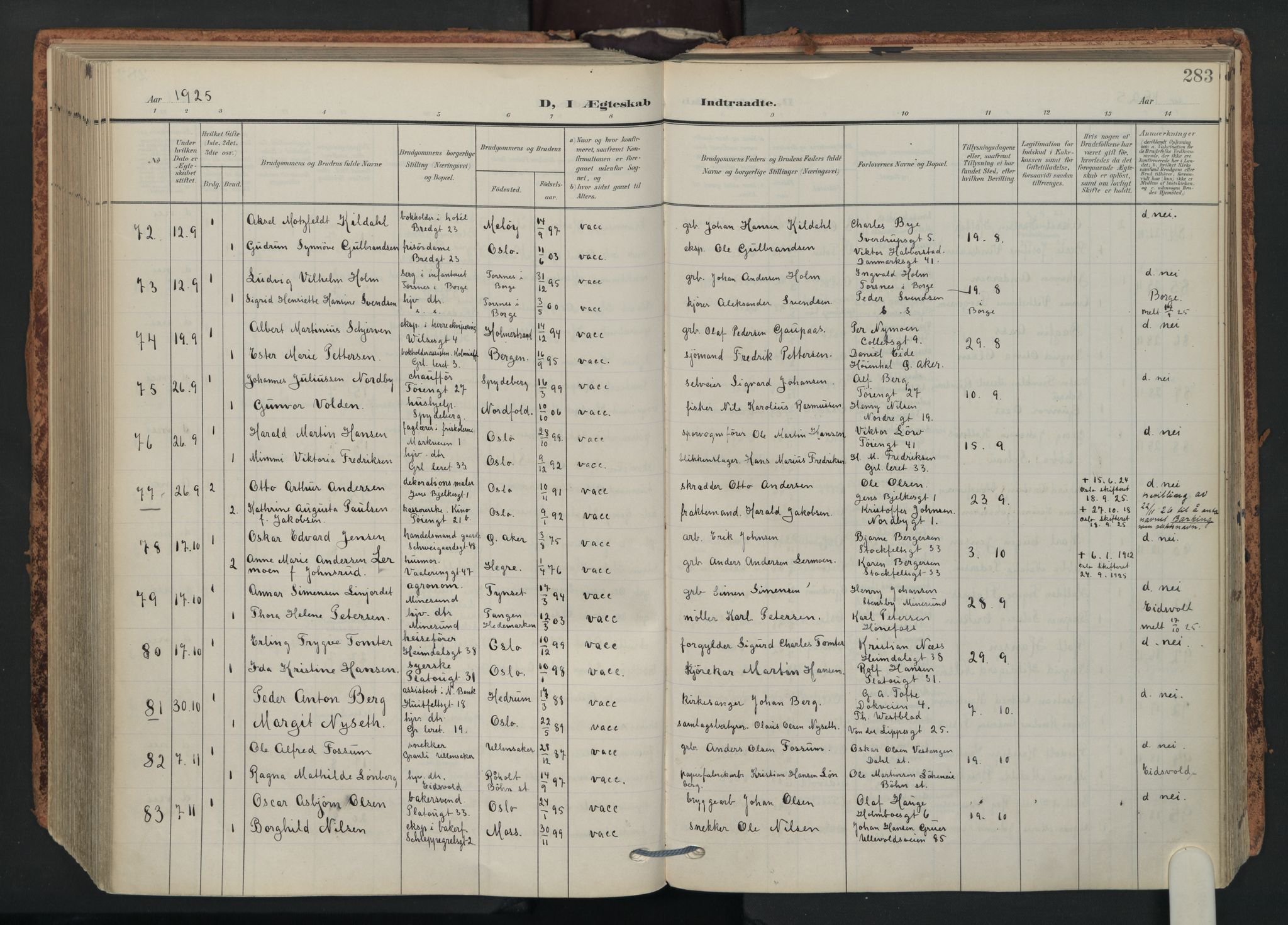 Grønland prestekontor Kirkebøker, SAO/A-10848/F/Fa/L0017: Parish register (official) no. 17, 1906-1934, p. 283