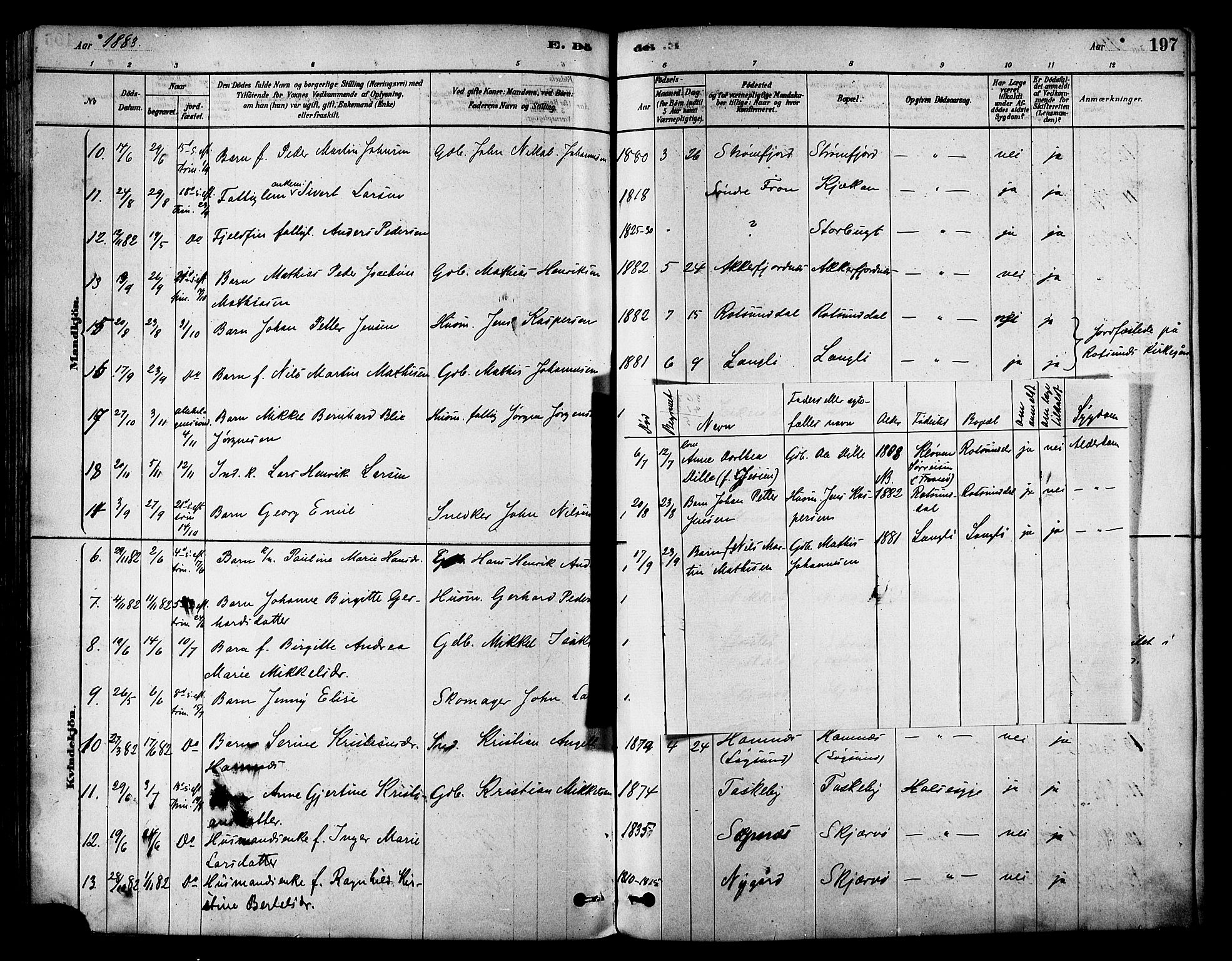 Skjervøy sokneprestkontor, AV/SATØ-S-1300/H/Ha/Haa/L0009kirke: Parish register (official) no. 9, 1878-1887, p. 197