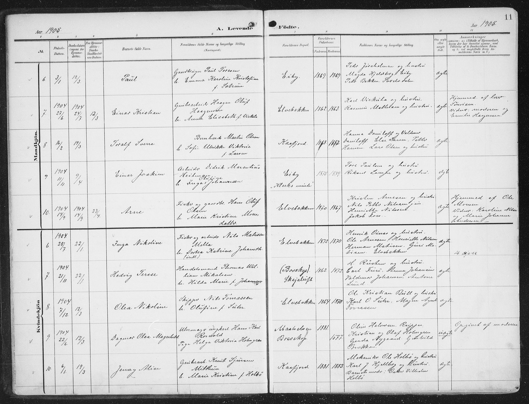 Alta sokneprestkontor, AV/SATØ-S-1338/H/Ha/L0005.kirke: Parish register (official) no. 5, 1904-1918, p. 11
