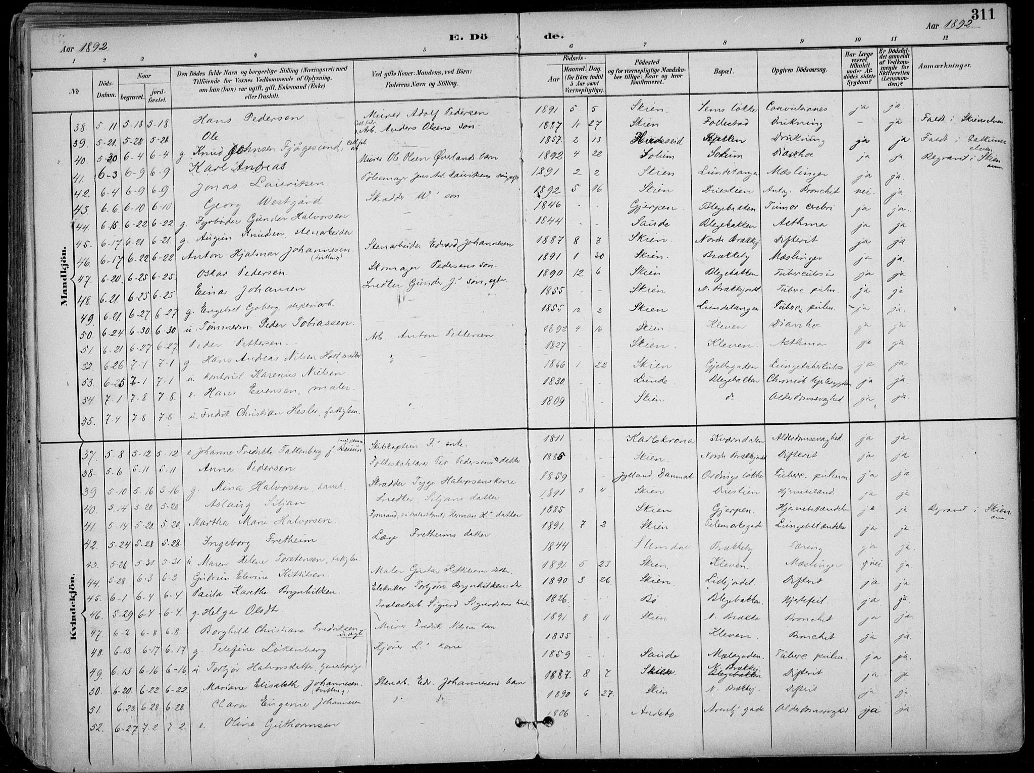 Skien kirkebøker, AV/SAKO-A-302/F/Fa/L0010: Parish register (official) no. 10, 1891-1899, p. 311