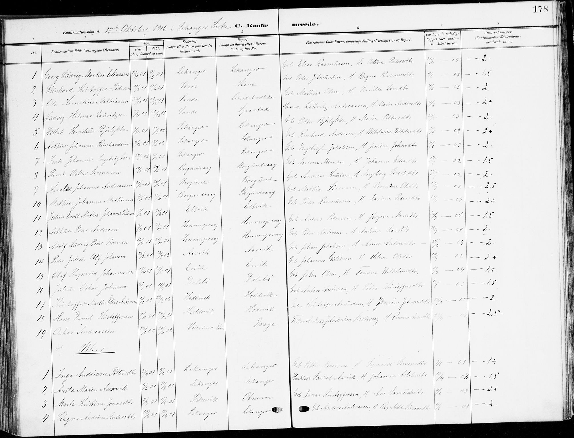 Selje sokneprestembete, AV/SAB-A-99938/H/Ha/Haa/Haab: Parish register (official) no. B 3, 1908-1923, p. 178