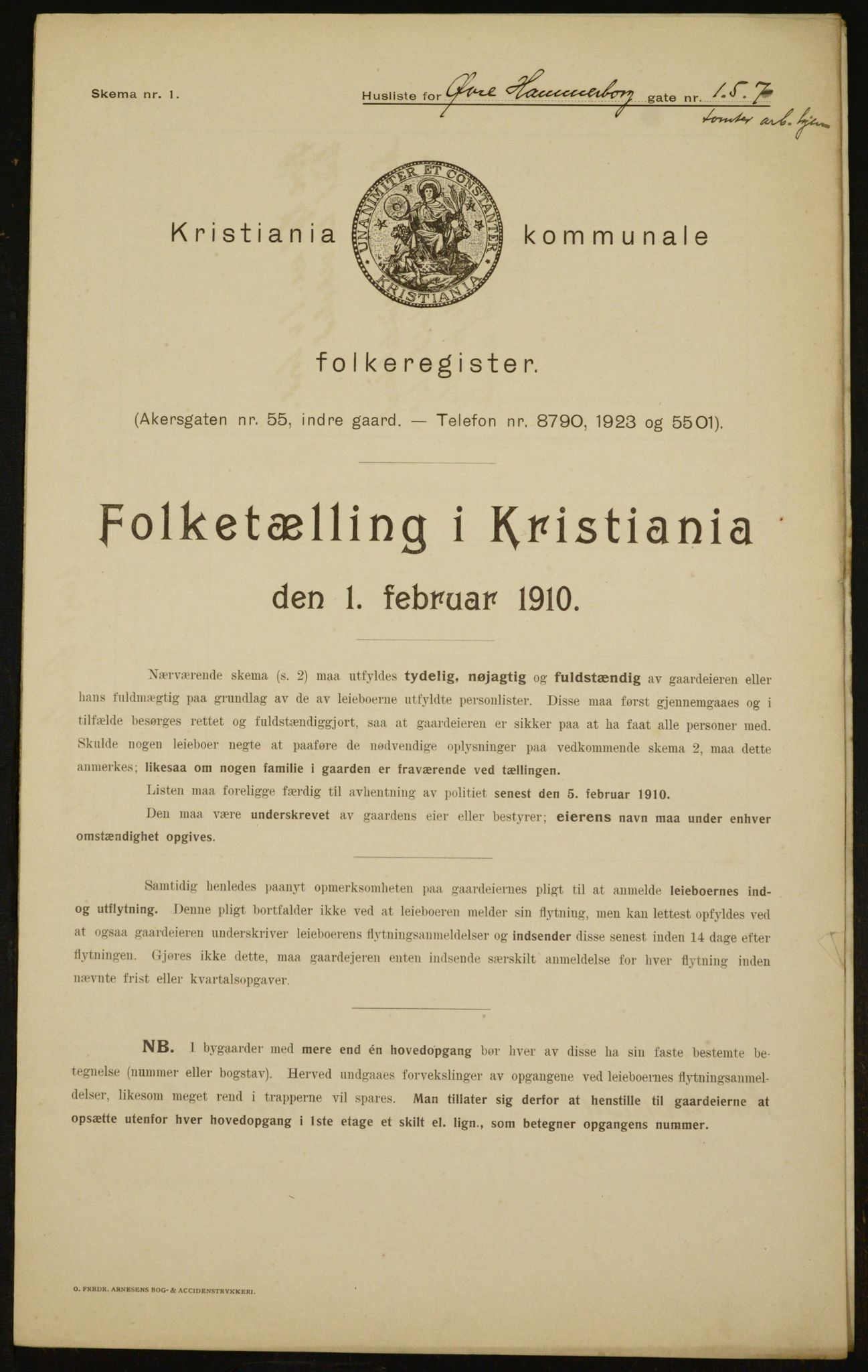 OBA, Municipal Census 1910 for Kristiania, 1910, p. 123102