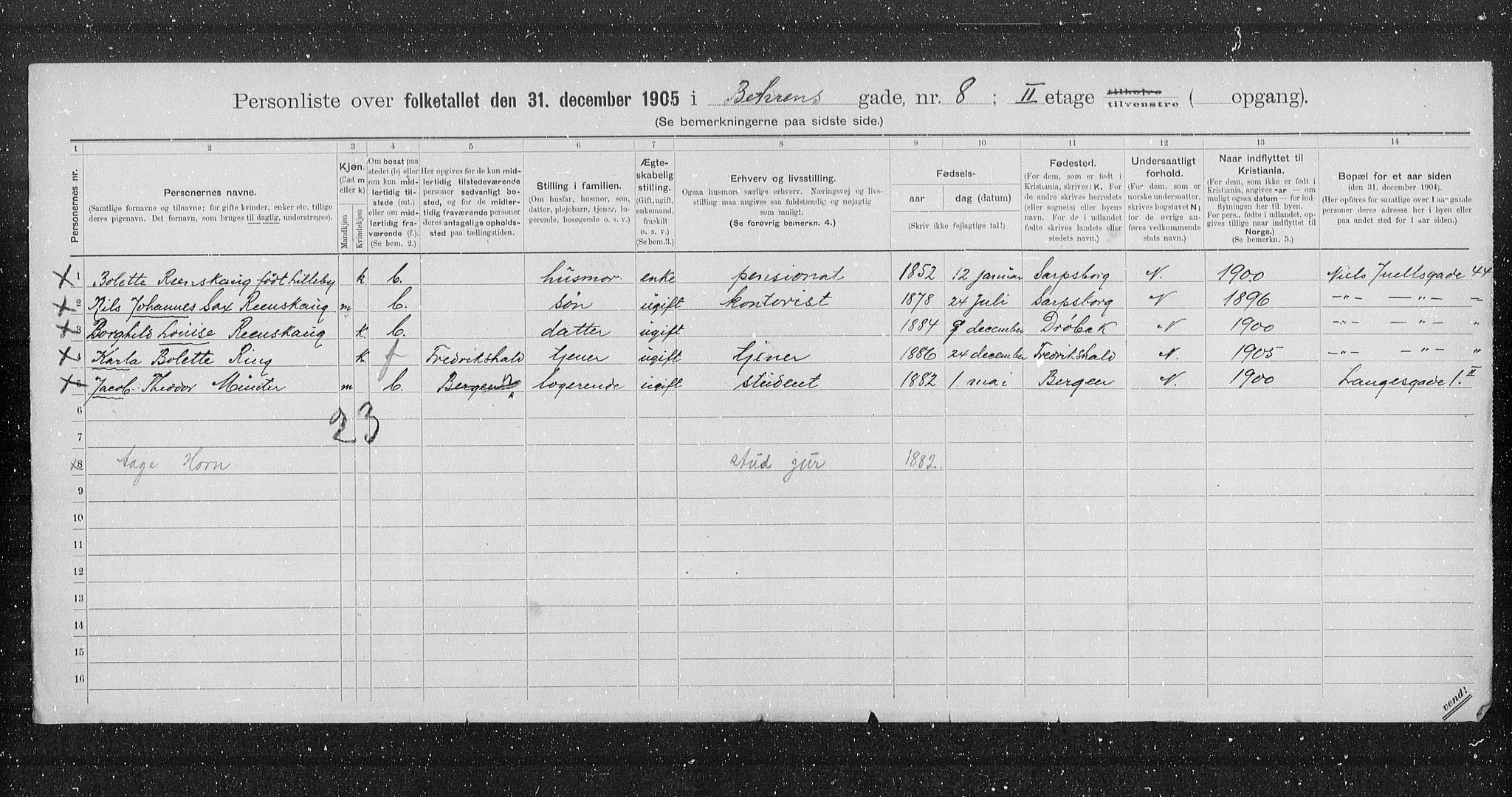 OBA, Municipal Census 1905 for Kristiania, 1905, p. 1759