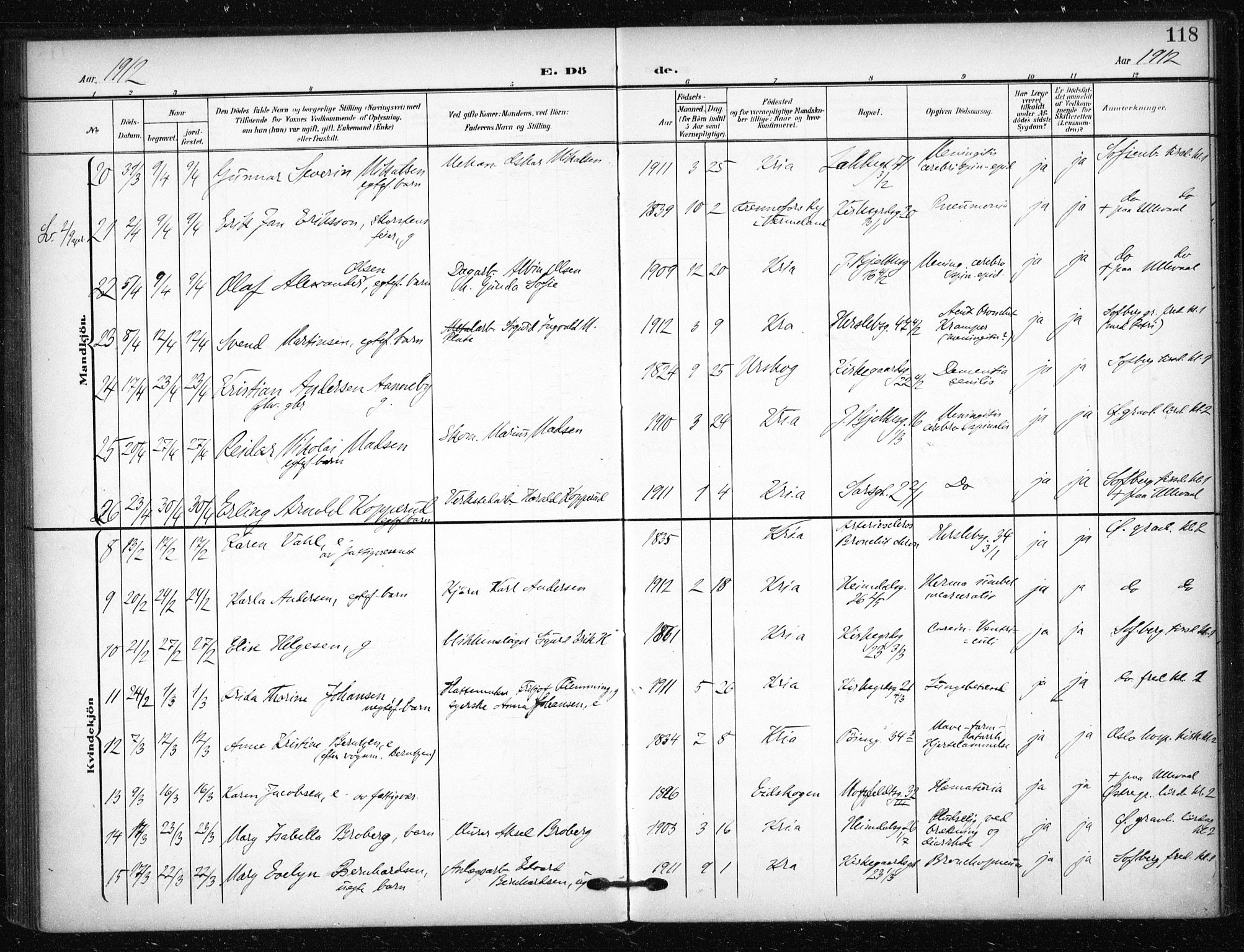 Tøyen prestekontor Kirkebøker, AV/SAO-A-10167a/F/Fa/L0002: Parish register (official) no. I 2, 1907-1916, p. 118