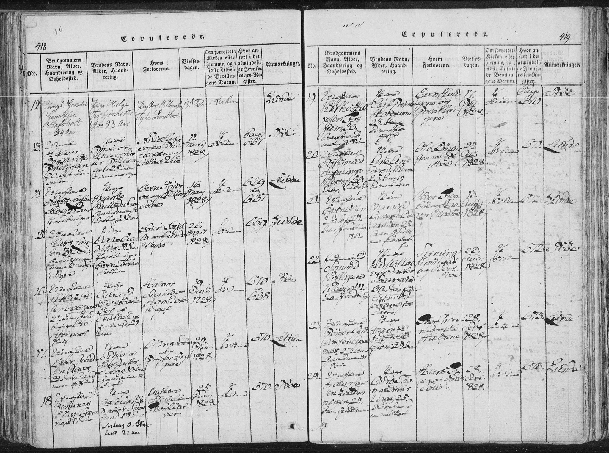 Bø kirkebøker, SAKO/A-257/F/Fa/L0006: Parish register (official) no. 6, 1815-1831, p. 418-419