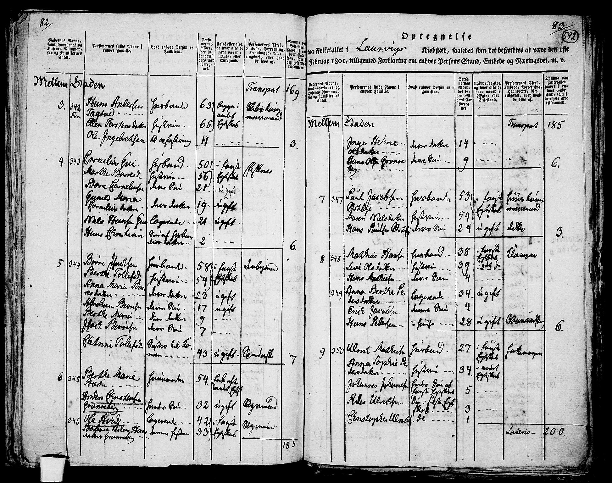 RA, 1801 census for 0707P Larvik, 1801, p. 591b-592a