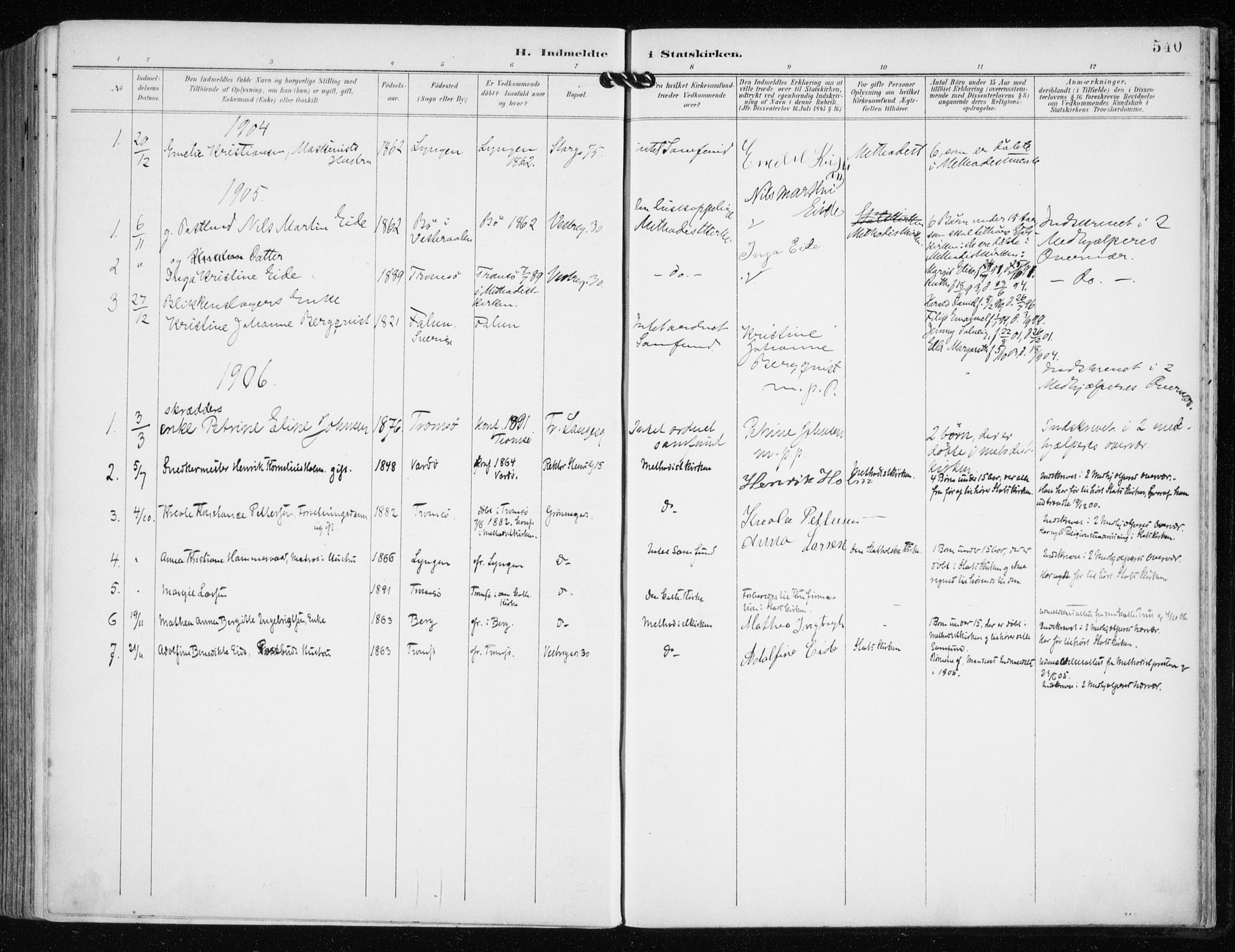 Tromsø sokneprestkontor/stiftsprosti/domprosti, SATØ/S-1343/G/Ga/L0016kirke: Parish register (official) no. 16, 1899-1906, p. 540