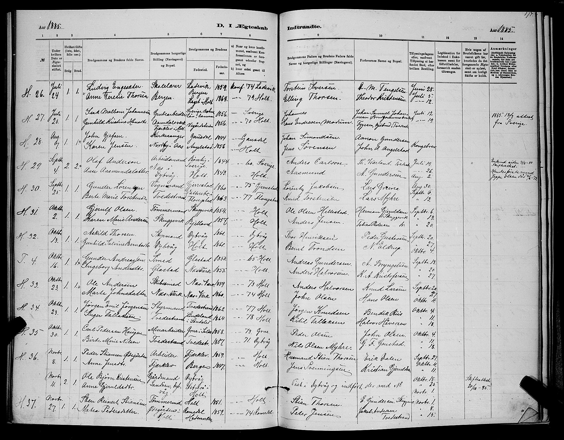 Holt sokneprestkontor, SAK/1111-0021/F/Fb/L0010: Parish register (copy) no. B 10, 1883-1896, p. 174