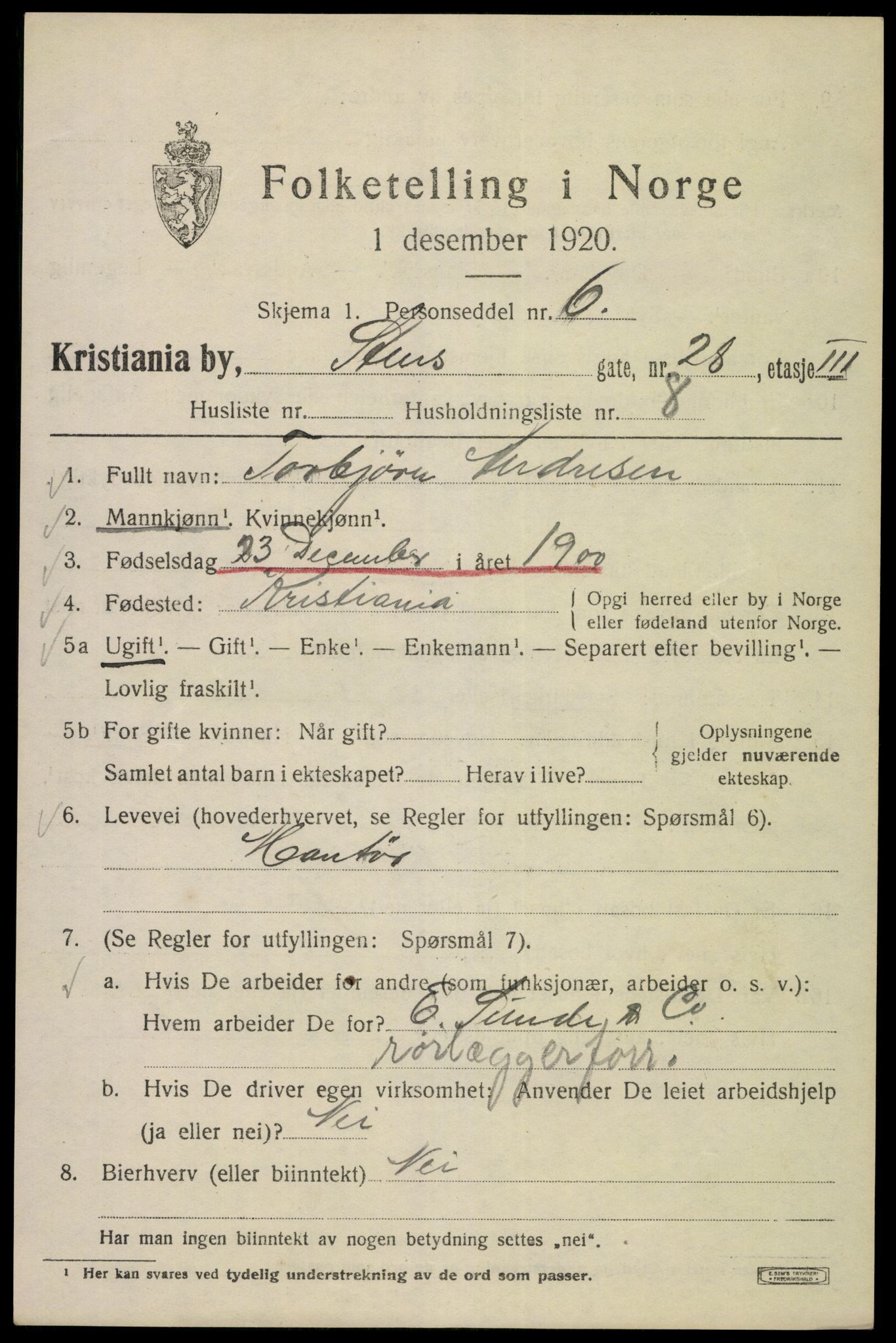 SAO, 1920 census for Kristiania, 1920, p. 542121