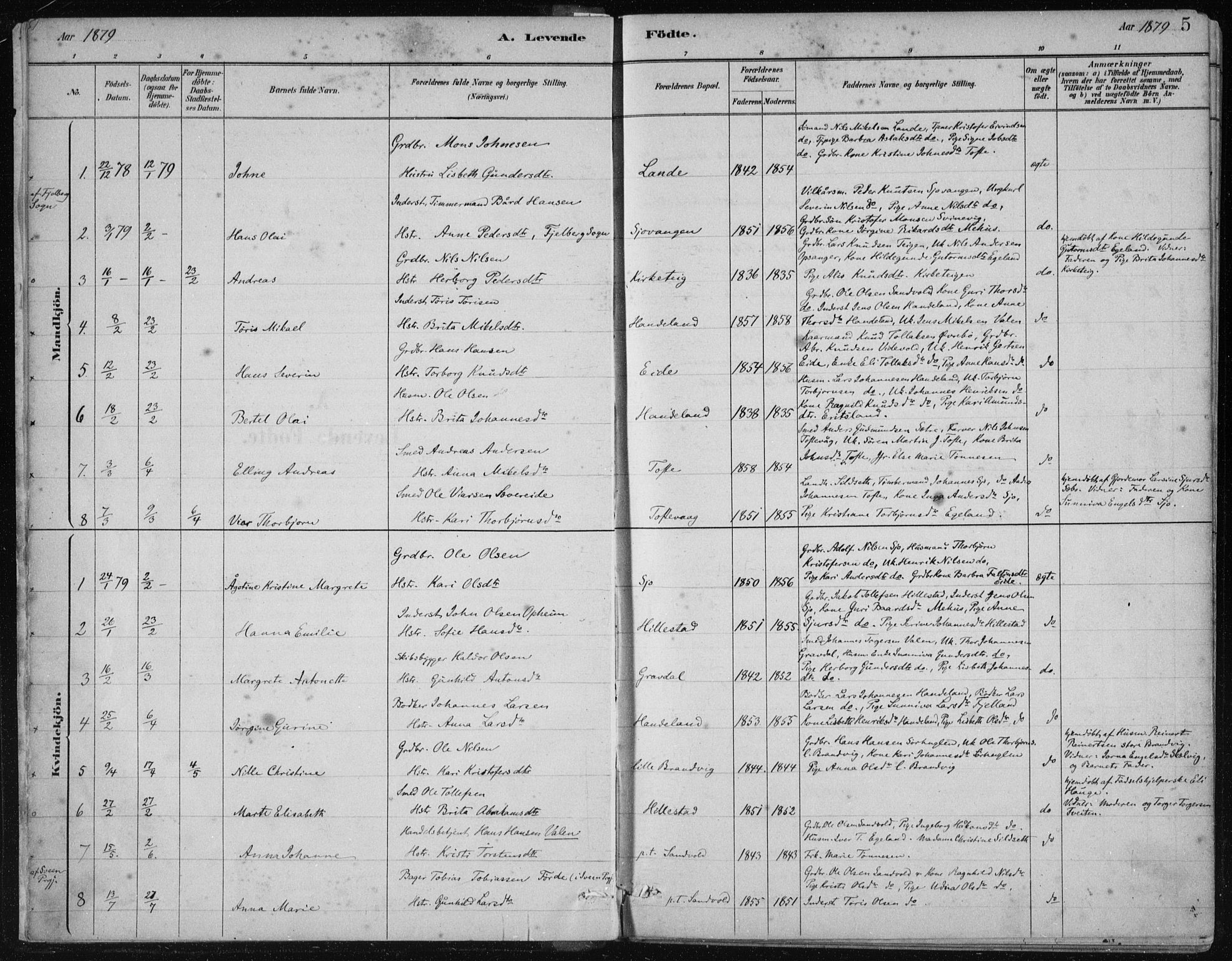Fjelberg sokneprestembete, SAB/A-75201/H/Haa: Parish register (official) no. C  1, 1879-1918, p. 5