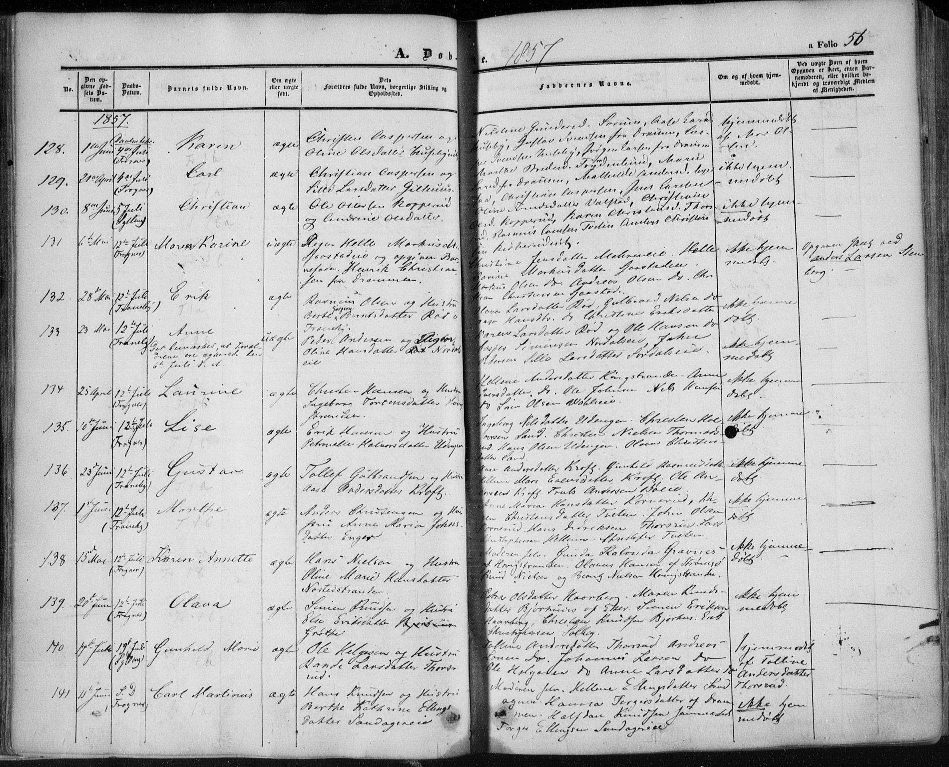 Lier kirkebøker, SAKO/A-230/F/Fa/L0012: Parish register (official) no. I 12, 1854-1864, p. 56