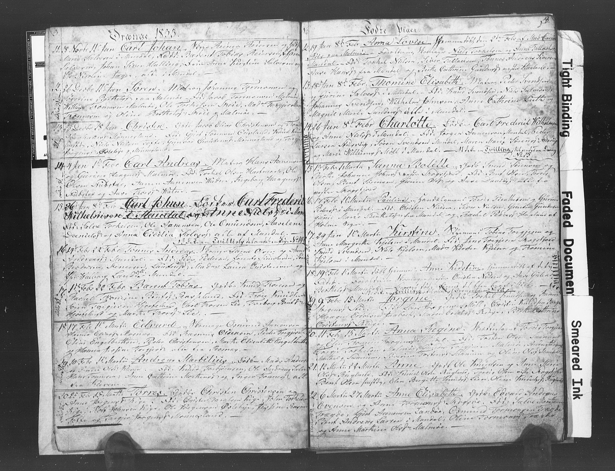 Mandal sokneprestkontor, SAK/1111-0030/F/Fb/Fba/L0003: Parish register (copy) no. B 1C, 1834-1838, p. 3
