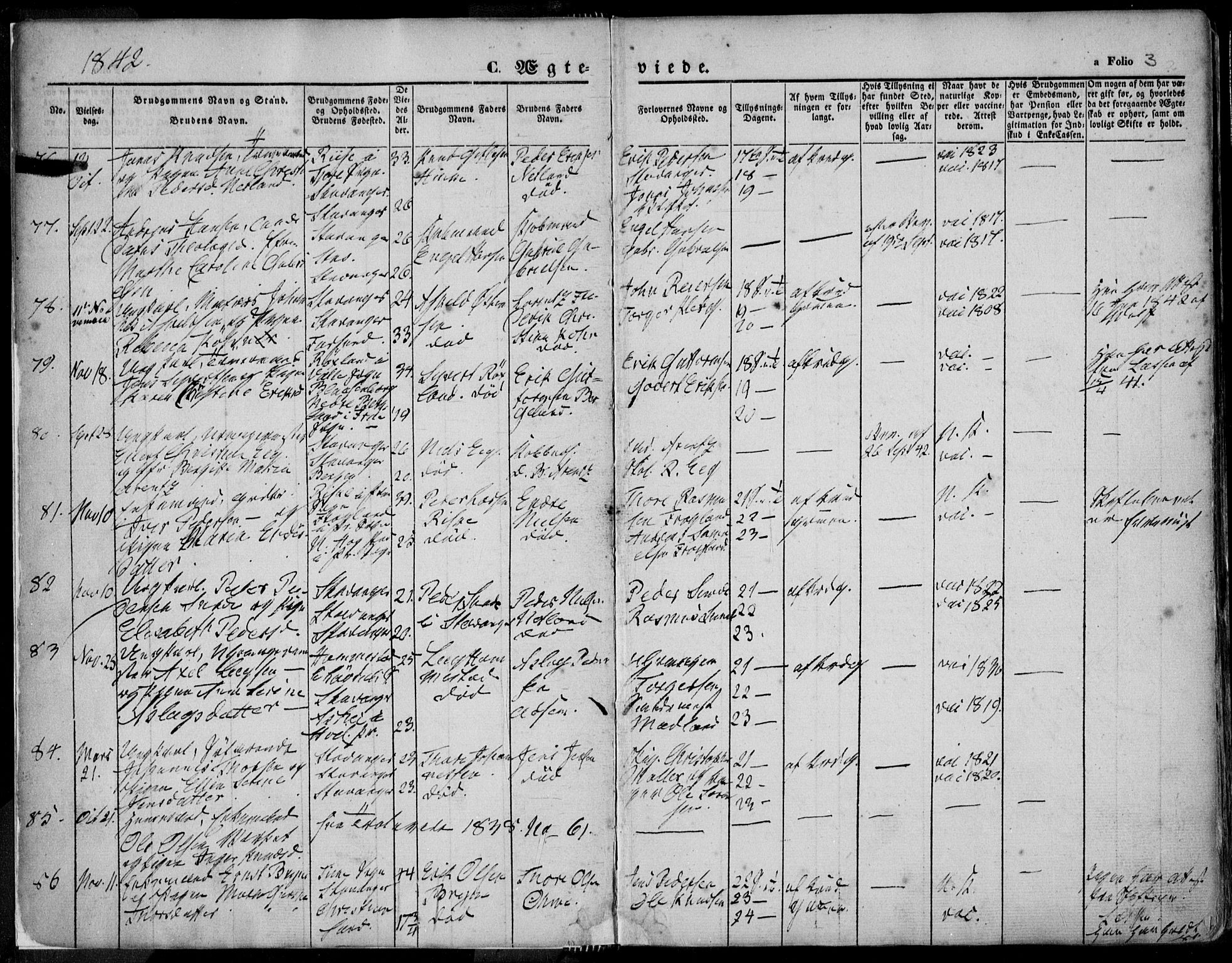 Domkirken sokneprestkontor, SAST/A-101812/001/30/30BA/L0015: Parish register (official) no. A 14, 1842-1857, p. 3