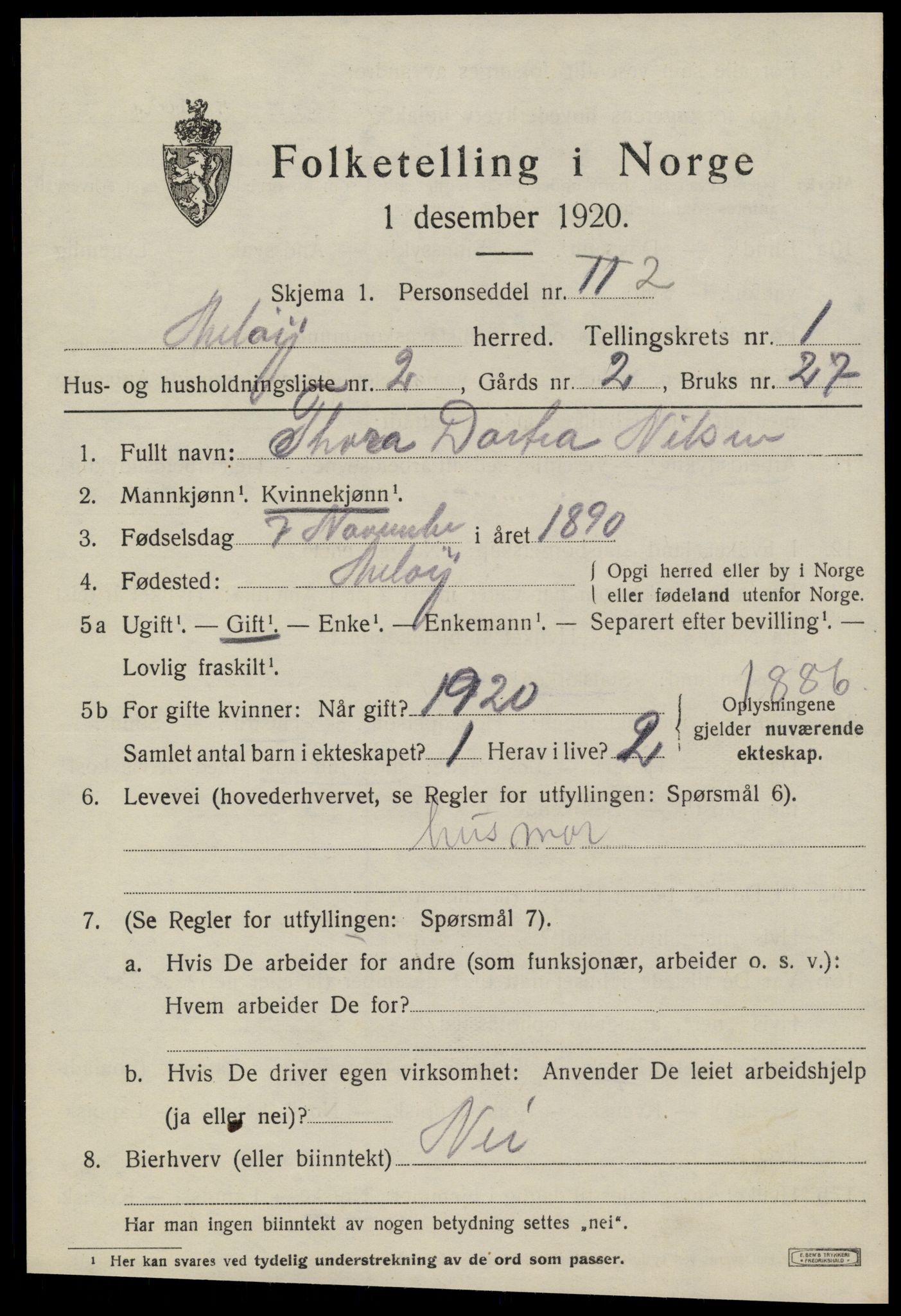 SAT, 1920 census for Meløy, 1920, p. 1477