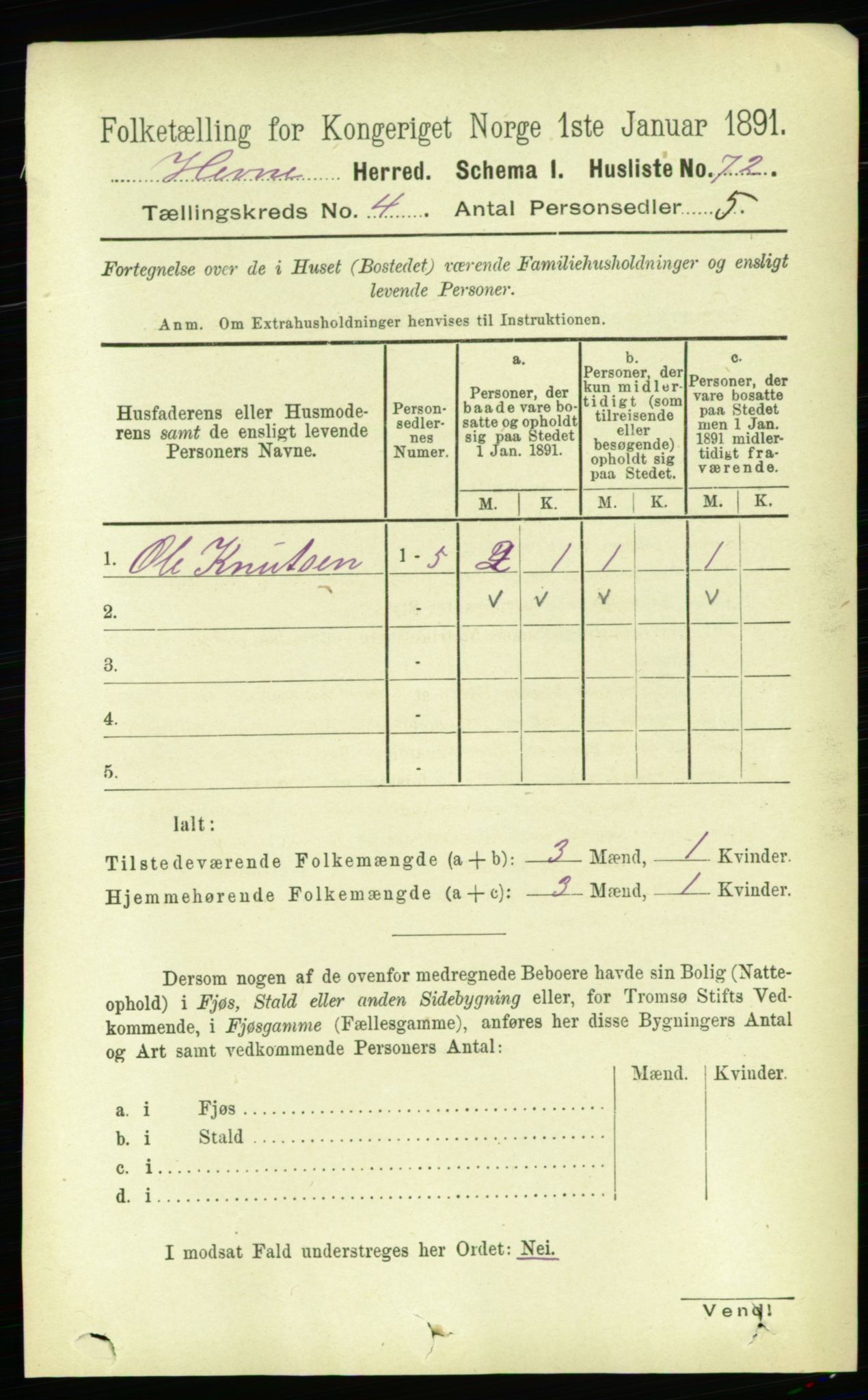 RA, 1891 census for 1612 Hemne, 1891, p. 1856