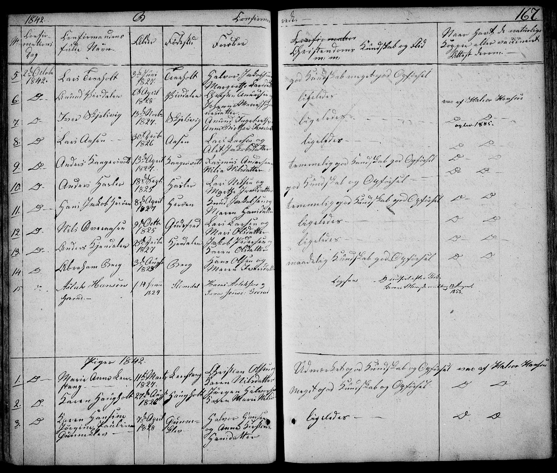 Eidanger kirkebøker, SAKO/A-261/F/Fa/L0008: Parish register (official) no. 8, 1831-1858, p. 167