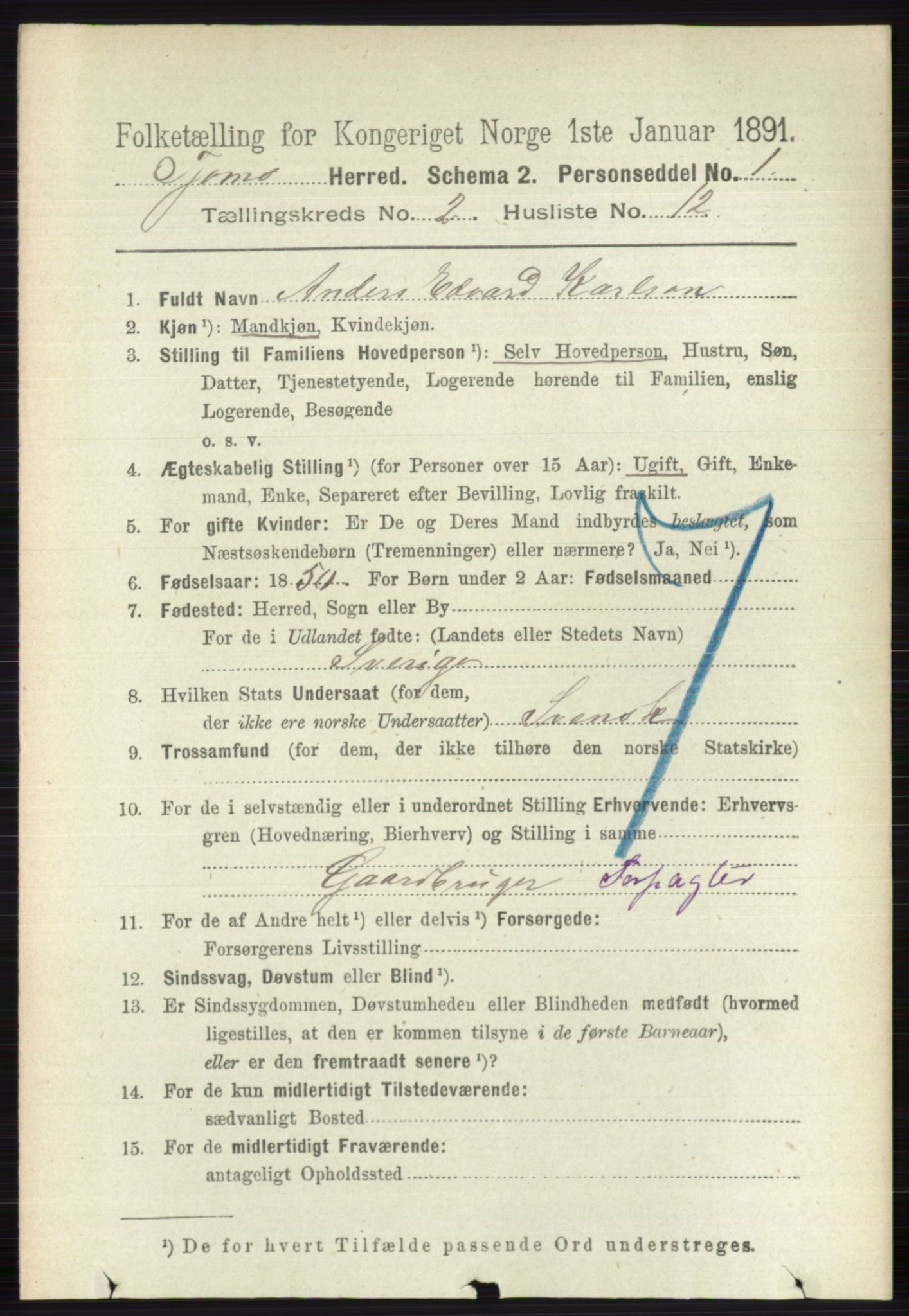 RA, 1891 census for 0723 Tjøme, 1891, p. 432