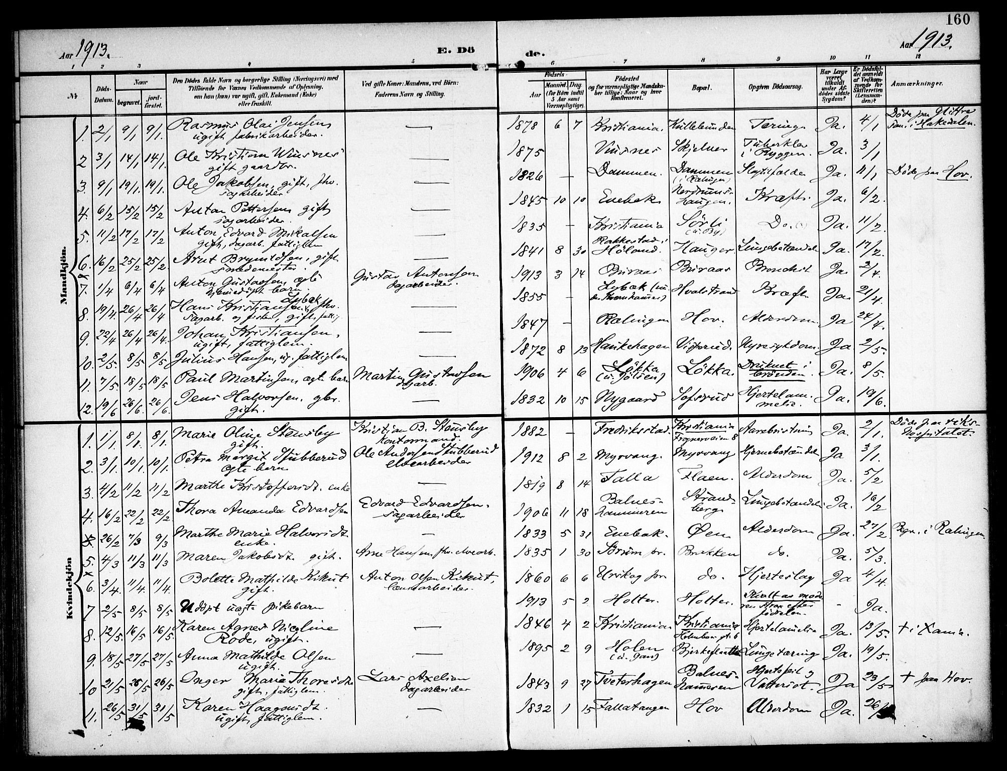 Fet prestekontor Kirkebøker, SAO/A-10370a/F/Fa/L0016: Parish register (official) no. I 16, 1905-1914, p. 160