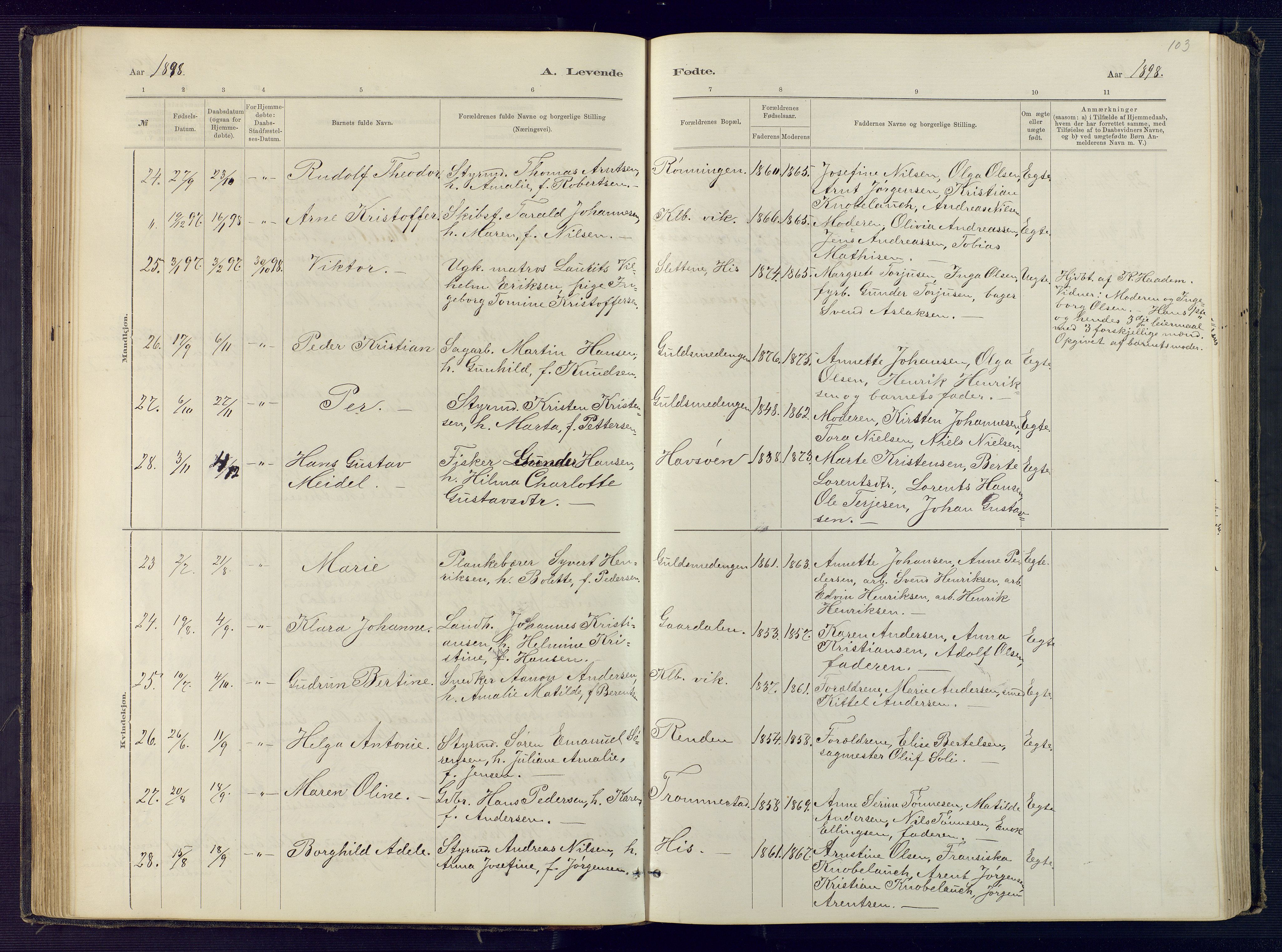 Hisøy sokneprestkontor, AV/SAK-1111-0020/F/Fb/L0003: Parish register (copy) no. B 3, 1885-1905, p. 103