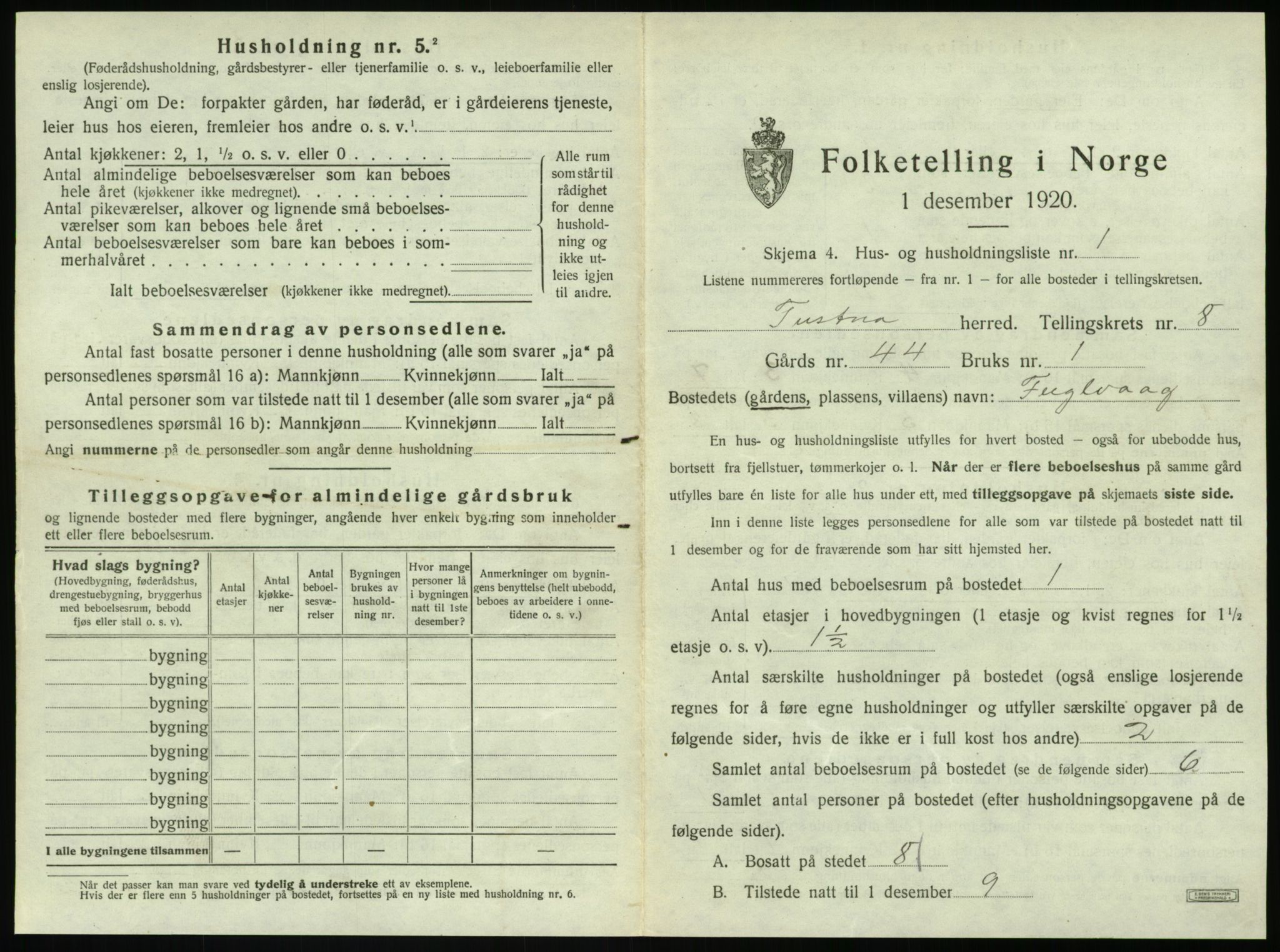 SAT, 1920 census for Tustna, 1920, p. 537